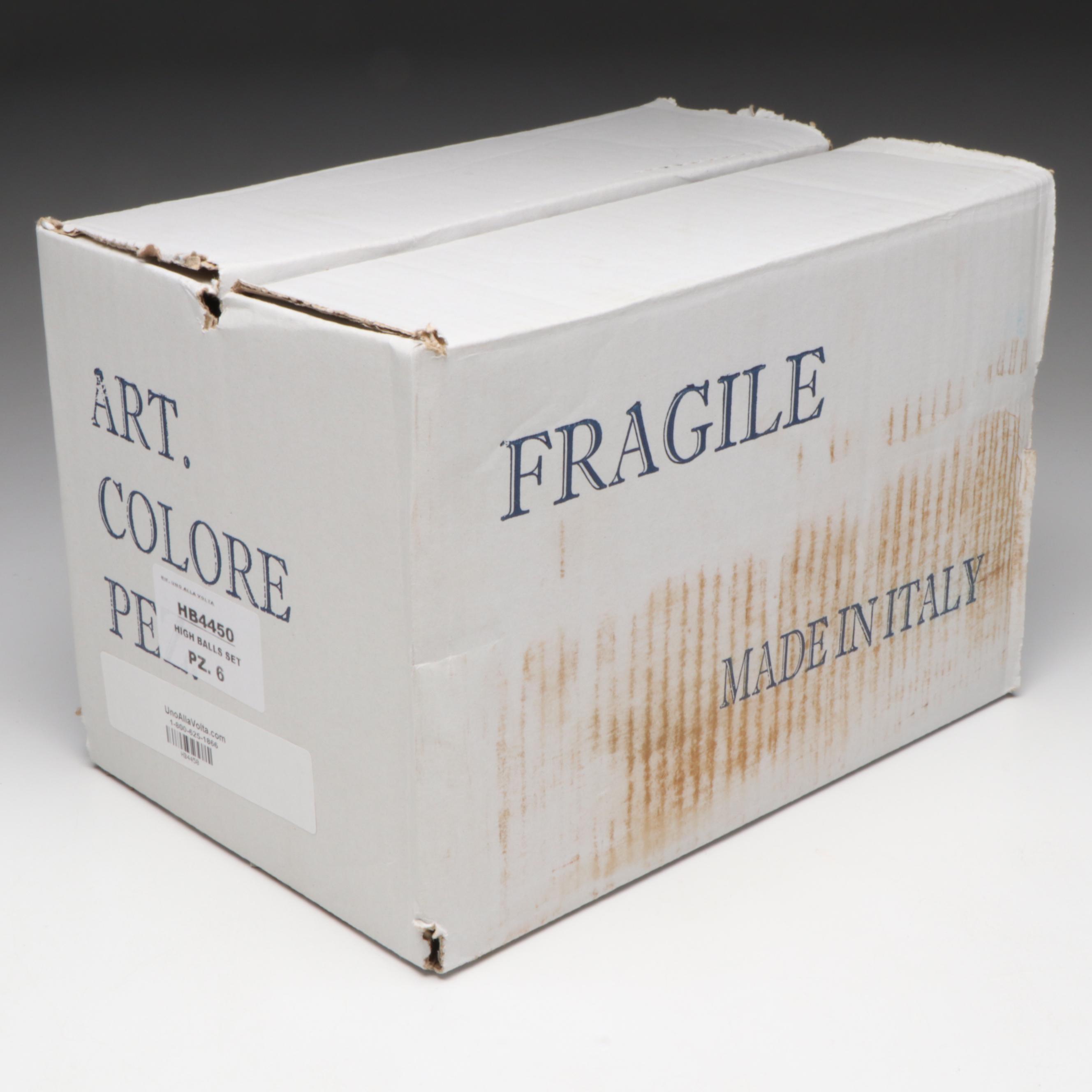 Nuova Cristalleria Arzanese Multicolor Murano Art Glass Highball Glasses