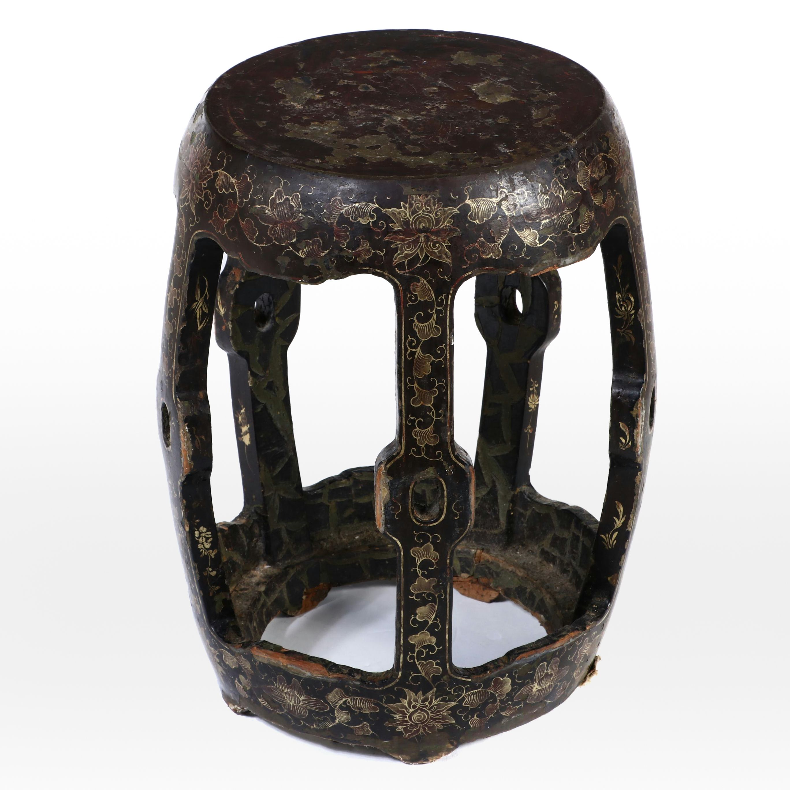 Chinese Black and Gold Lacquerware Garden Seat