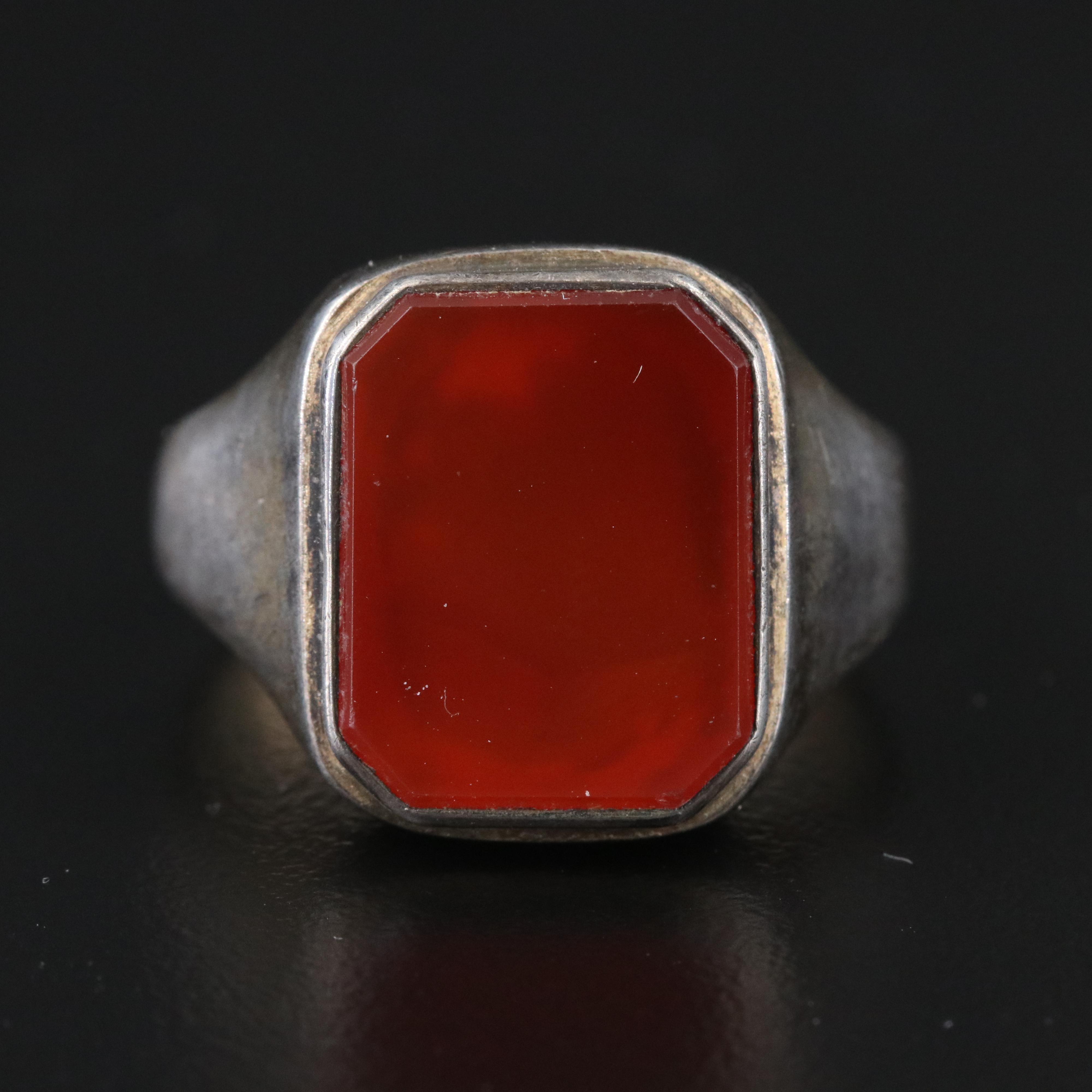 Vintage 835 Silver Carnelian Signet Ring