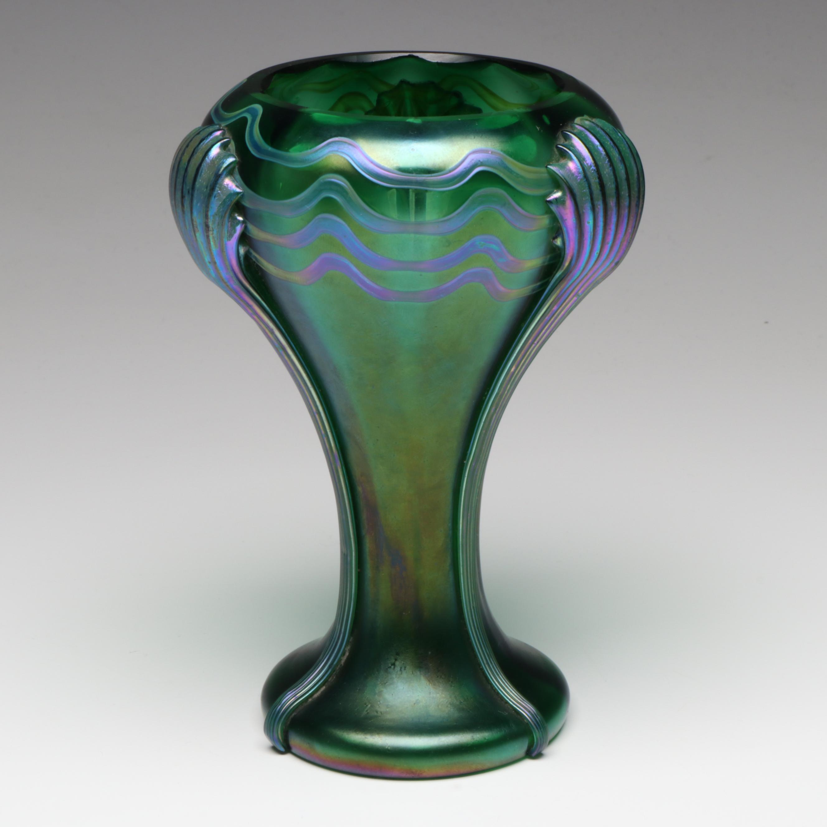 Rindskopf "Pulled Feather" and Kralik "Claw" Iridescent Art Glass Vases