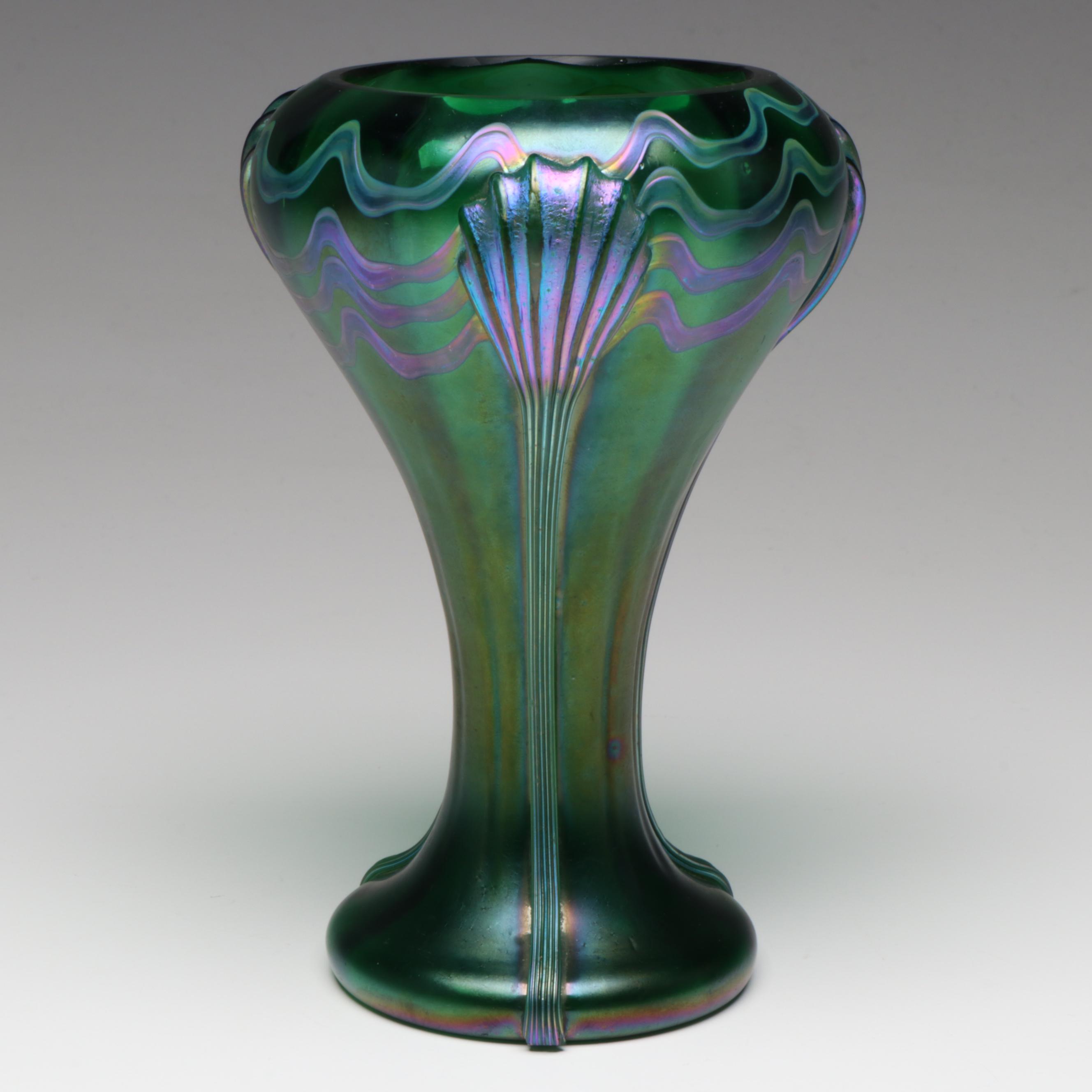 Rindskopf "Pulled Feather" and Kralik "Claw" Iridescent Art Glass Vases