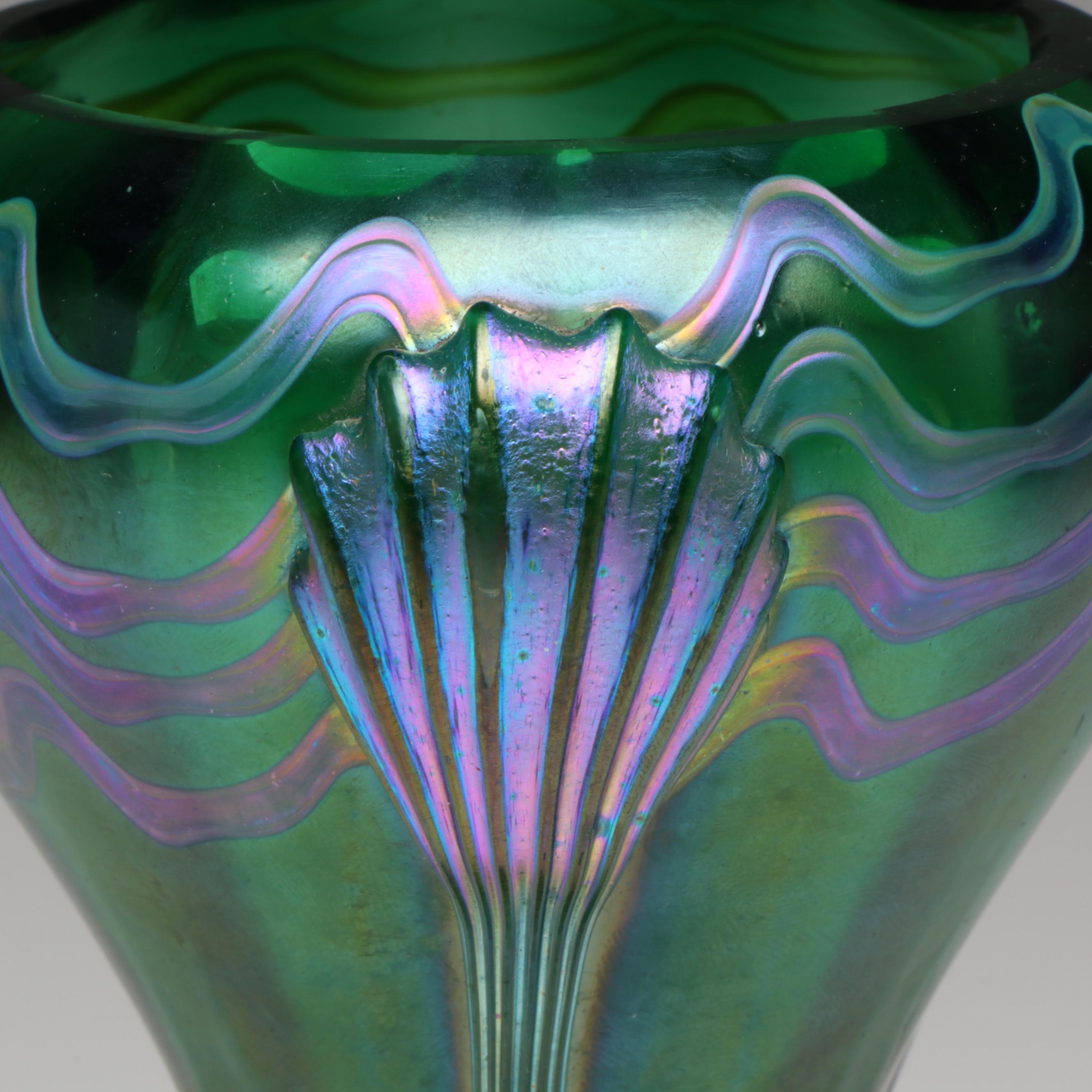 Rindskopf "Pulled Feather" and Kralik "Claw" Iridescent Art Glass Vases