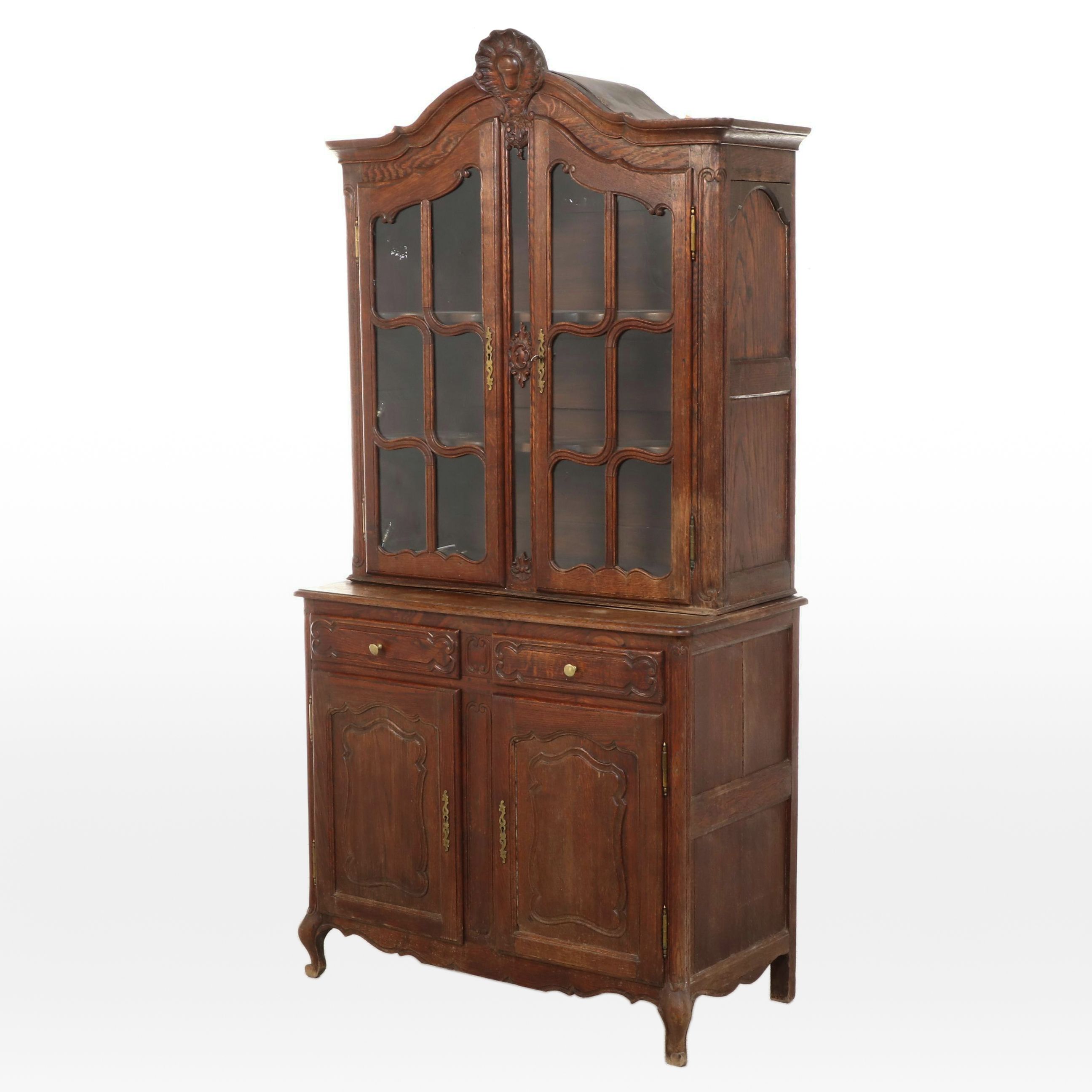French Provincial Style Carved Oak China Cabinet, 19th Century