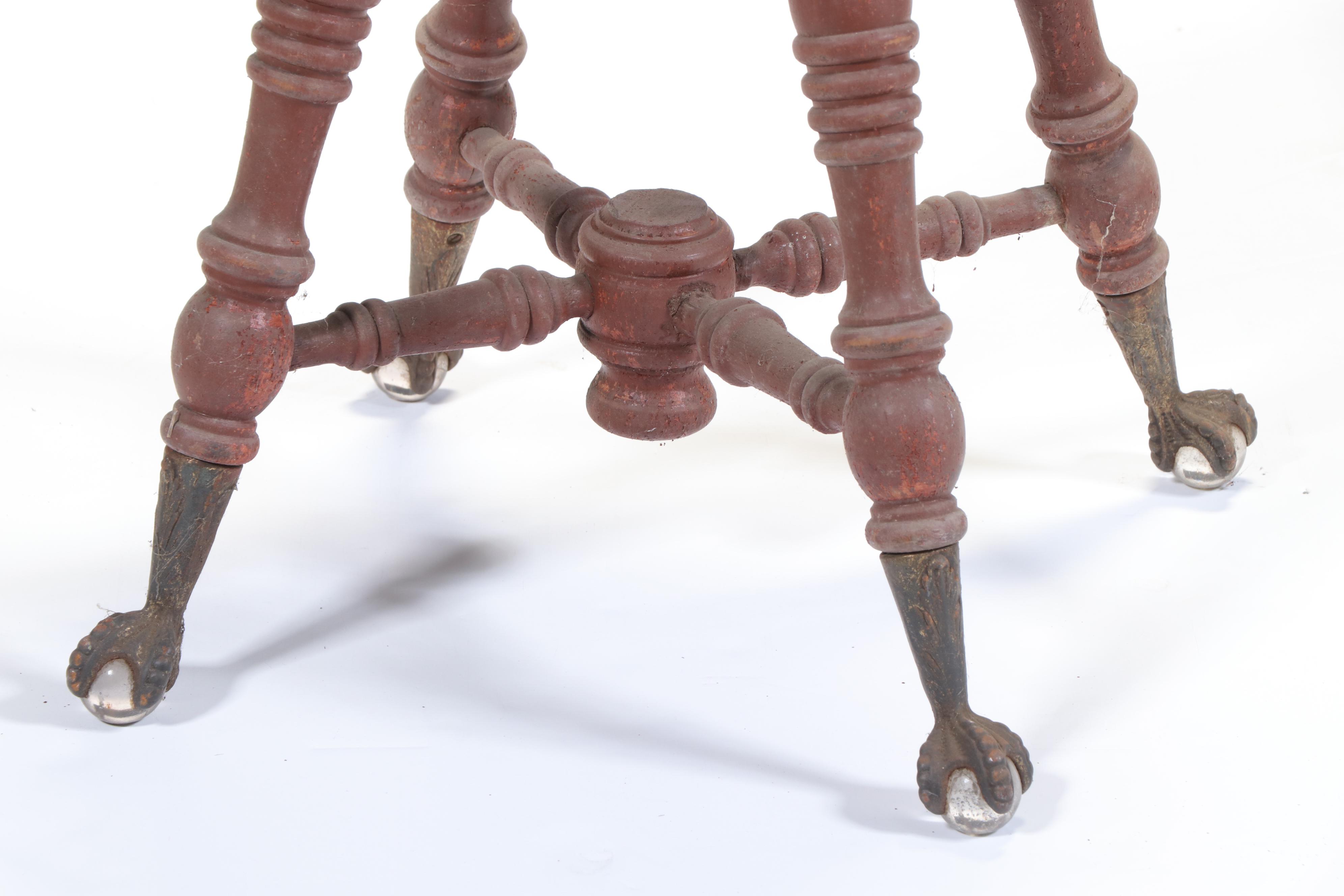 Victorian Painted Wood Adjustable Piano Stool with Ball and Claw Feet