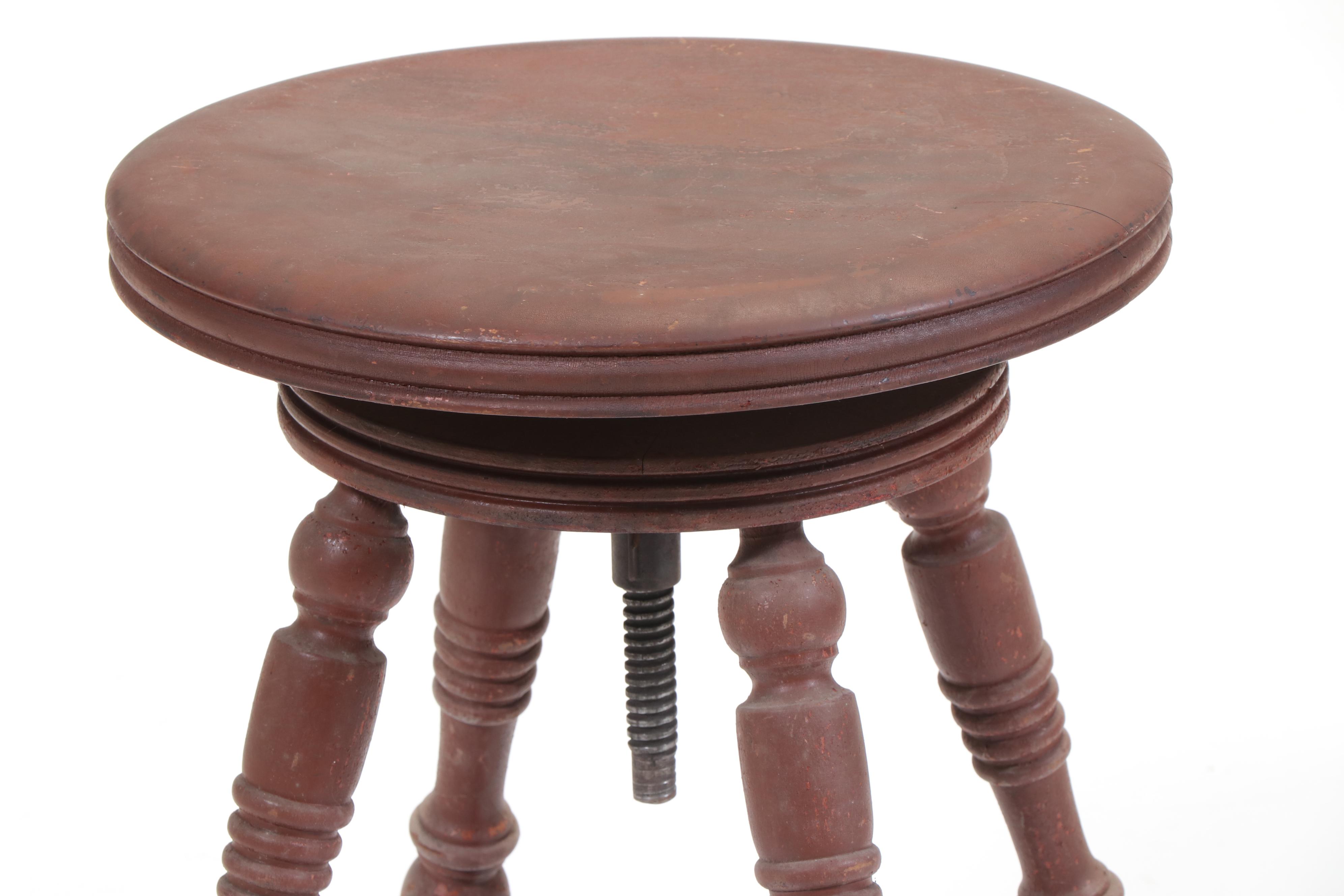 Victorian Painted Wood Adjustable Piano Stool with Ball and Claw Feet