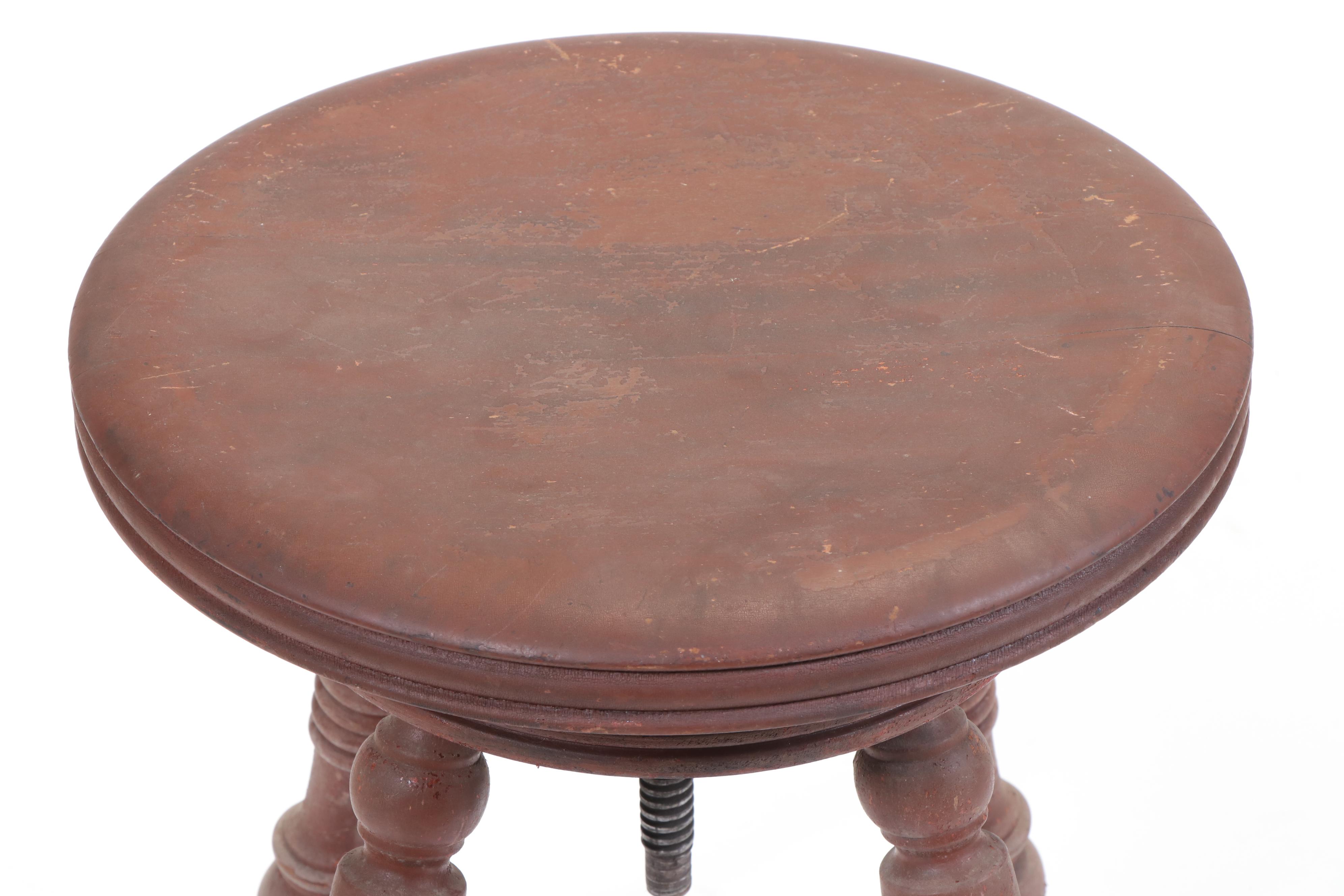 Victorian Painted Wood Adjustable Piano Stool with Ball and Claw Feet