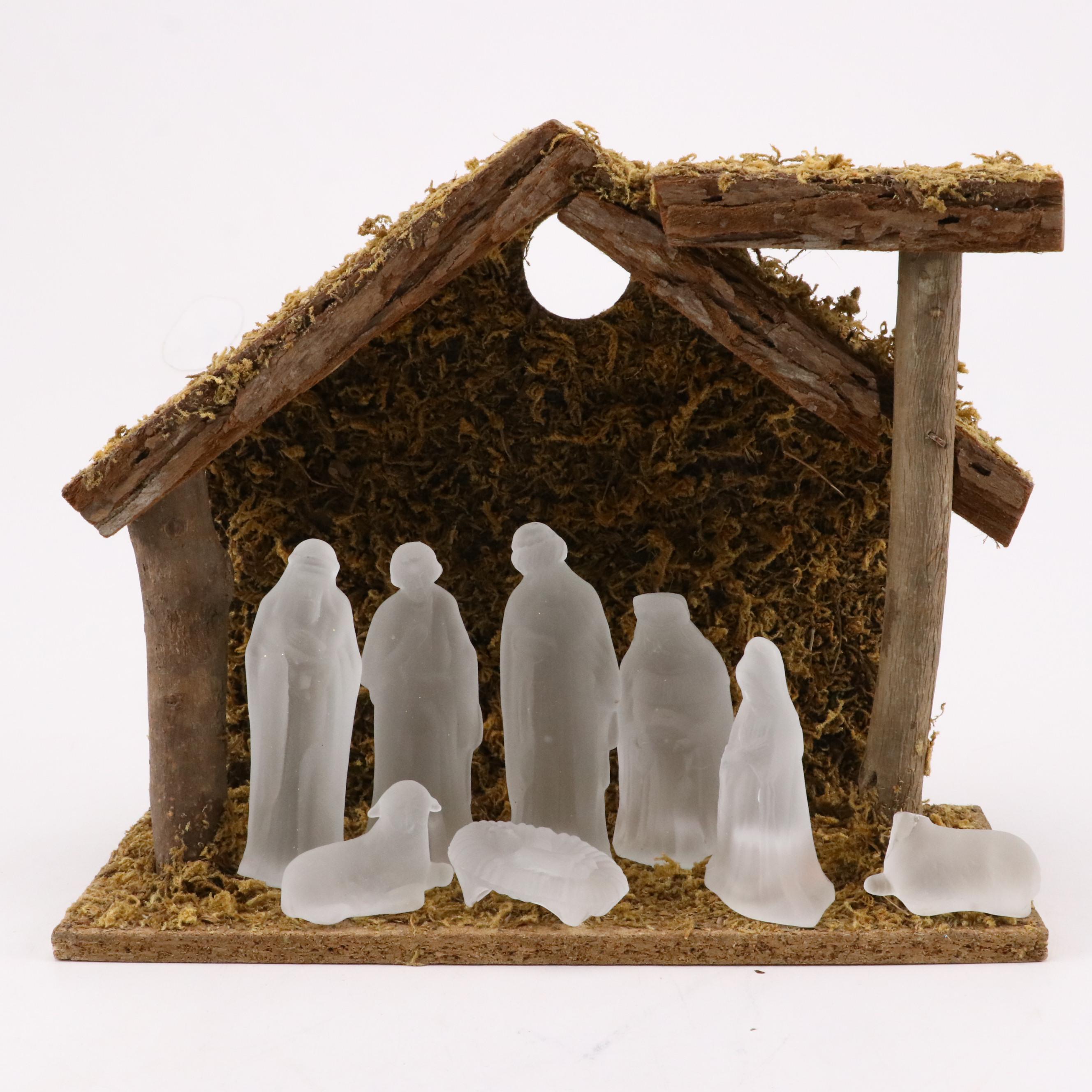 Frosted Glass and Porcelain Nativity Sets with Creche