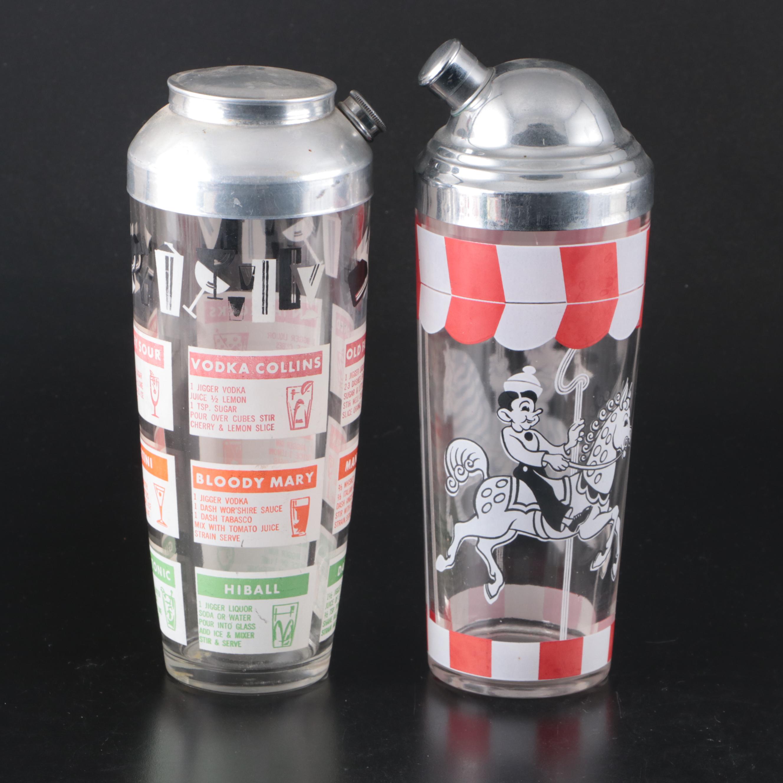 Hazel-Atlas Yours, Mine and Ours with Other Novelty Cocktail Shakers and Barware