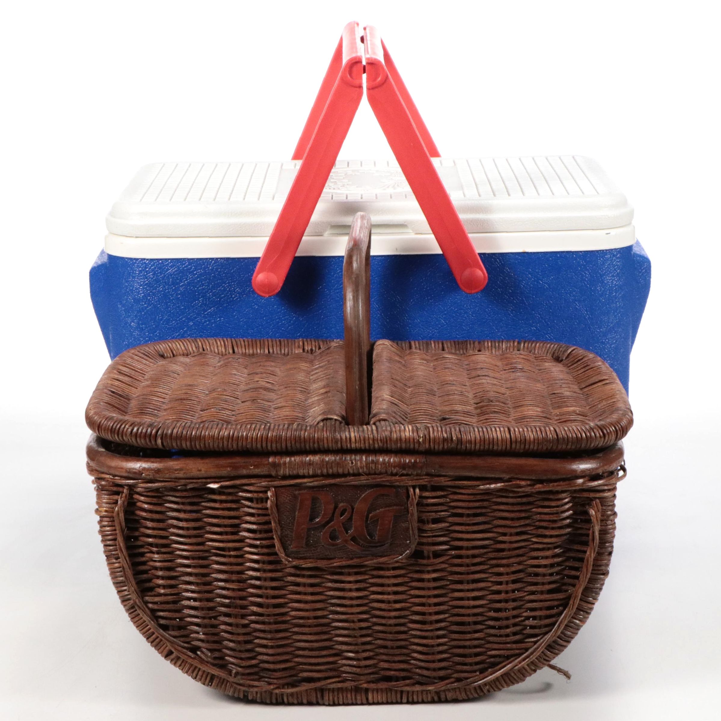 Procter & Gamble Wicker Picnic Basket and Igloo Cooler