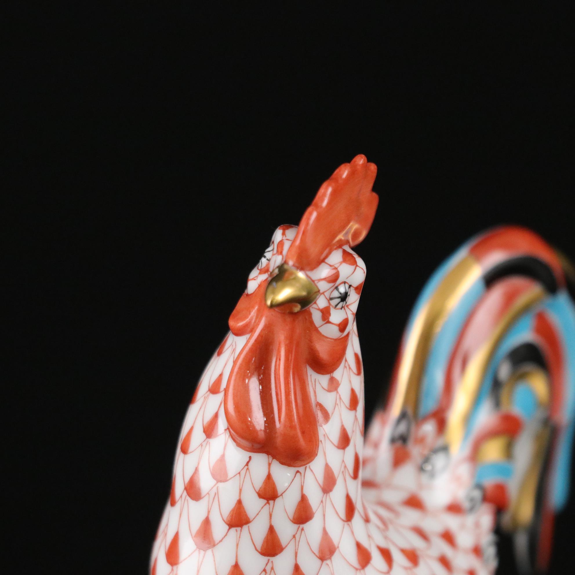 Herend Rust Fishnet with Gold "Rooster" Porcelain Figurine, 1999