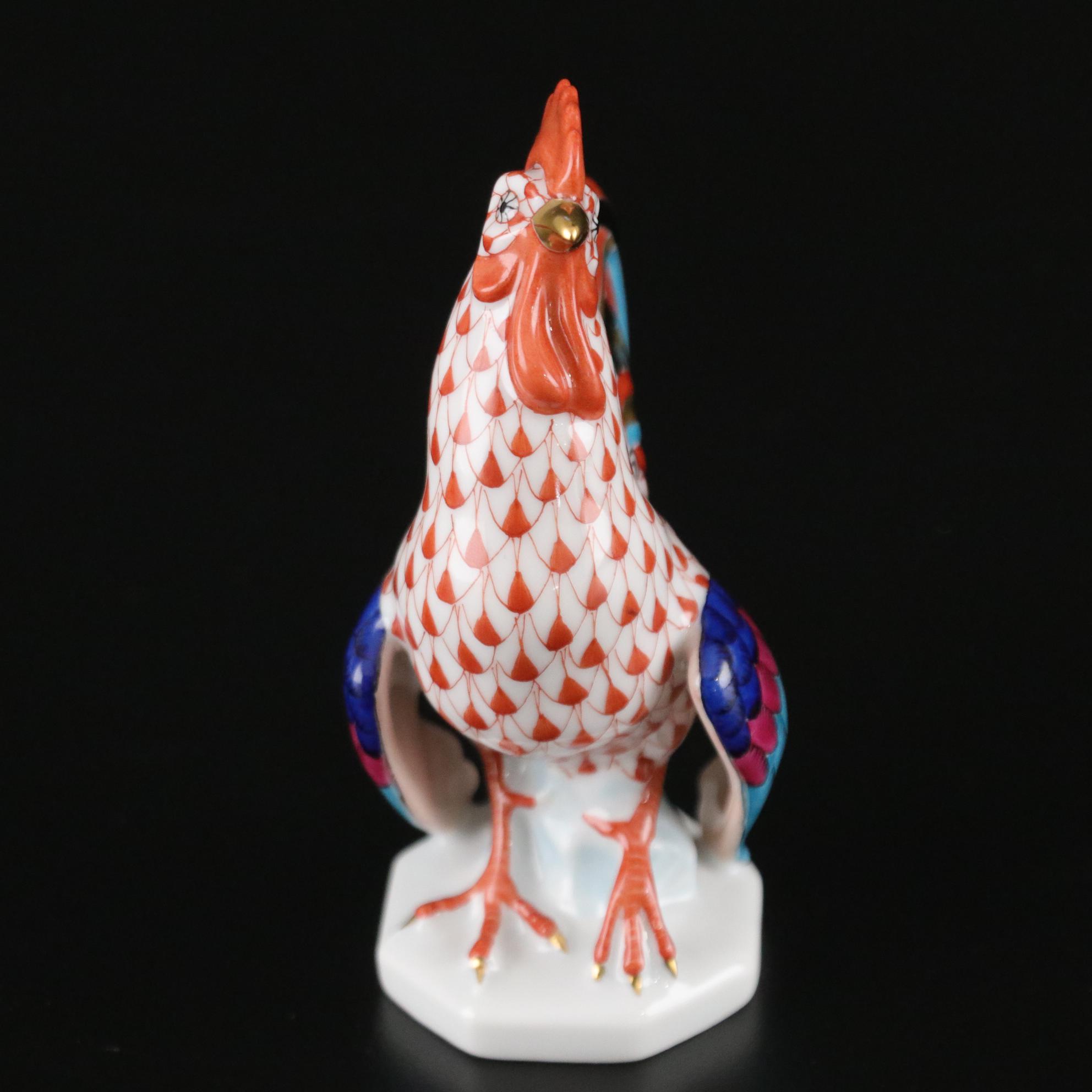 Herend Rust Fishnet with Gold "Rooster" Porcelain Figurine, 1999