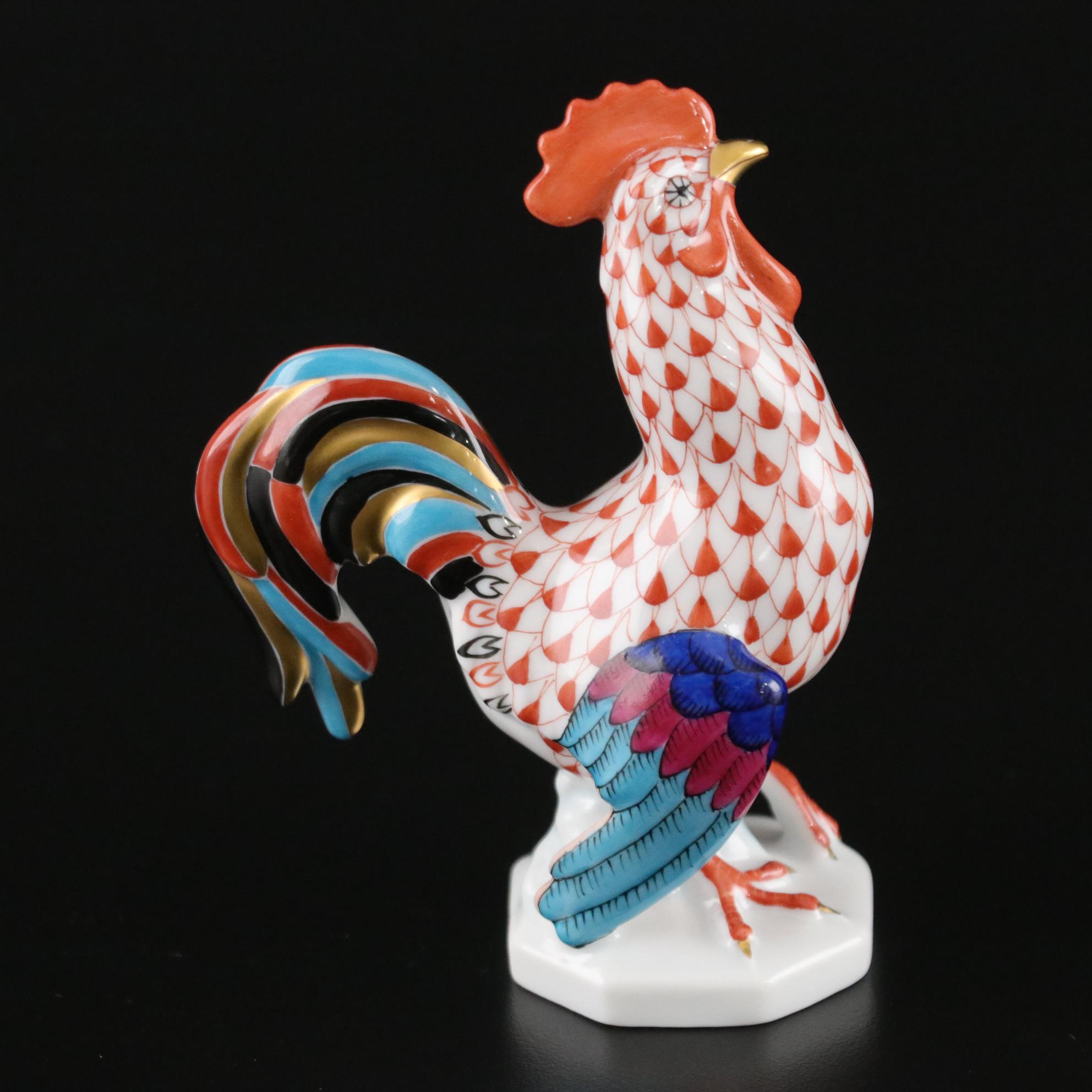 Herend Rust Fishnet with Gold "Rooster" Porcelain Figurine, 1999