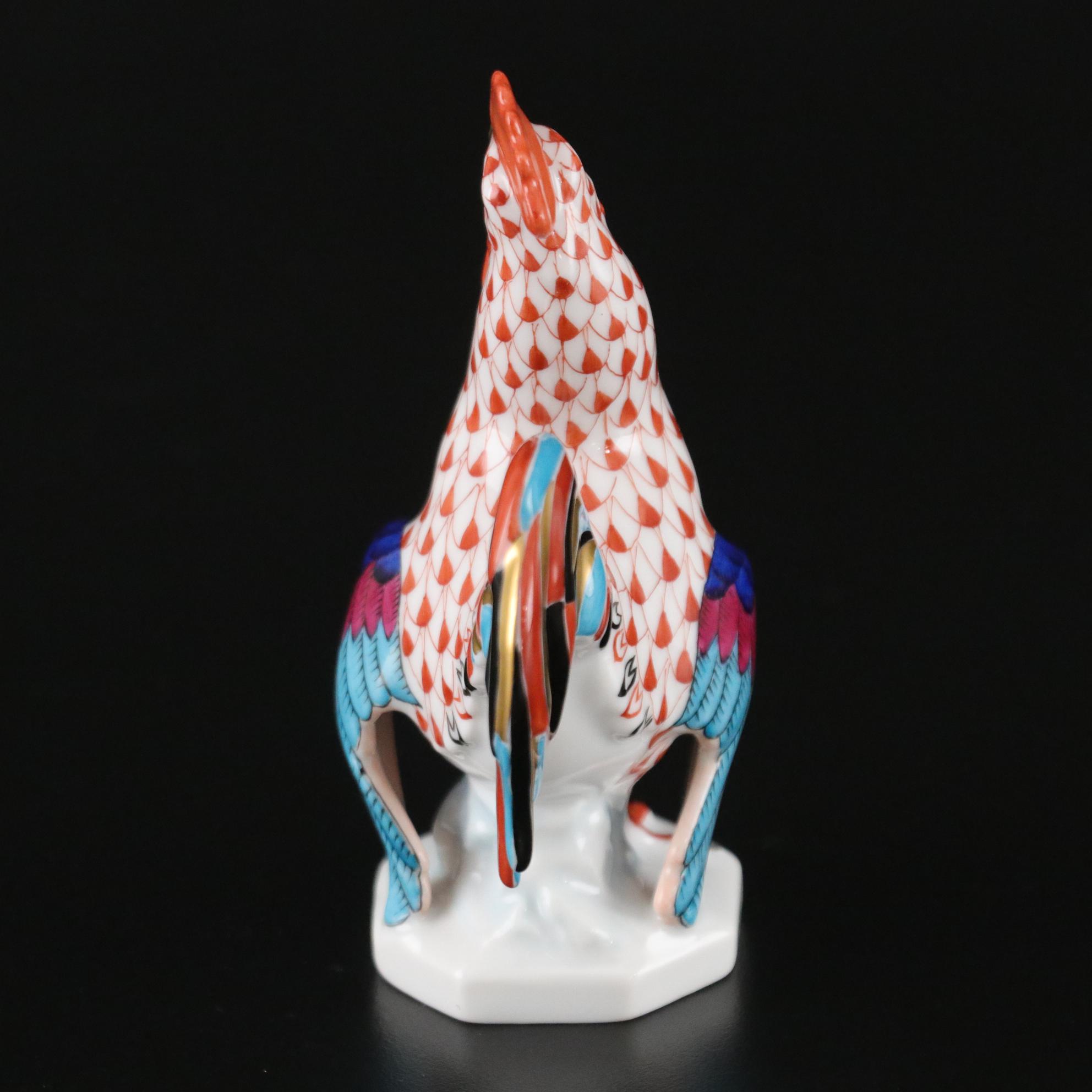 Herend Rust Fishnet with Gold "Rooster" Porcelain Figurine, 1999