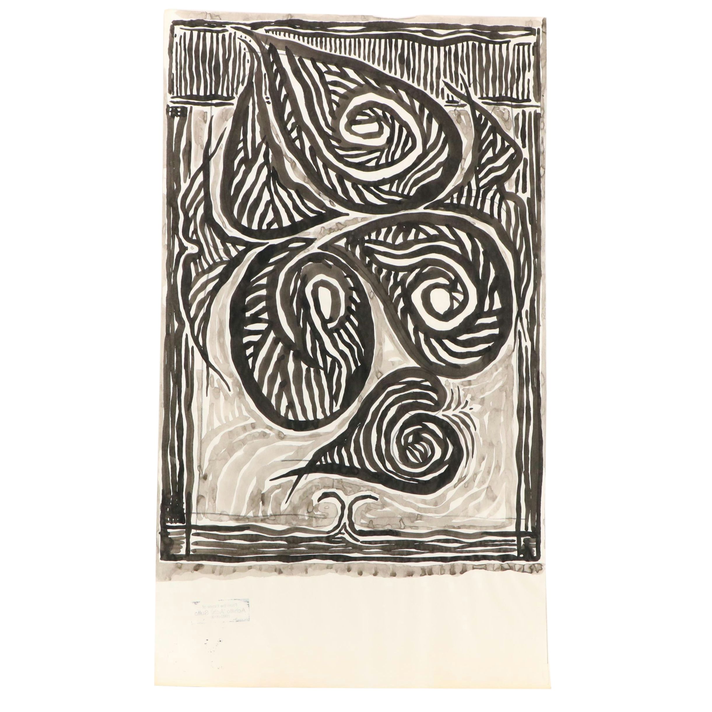 Achillo “Achi” Sullo Modern Biomorphic Watercolor Painting