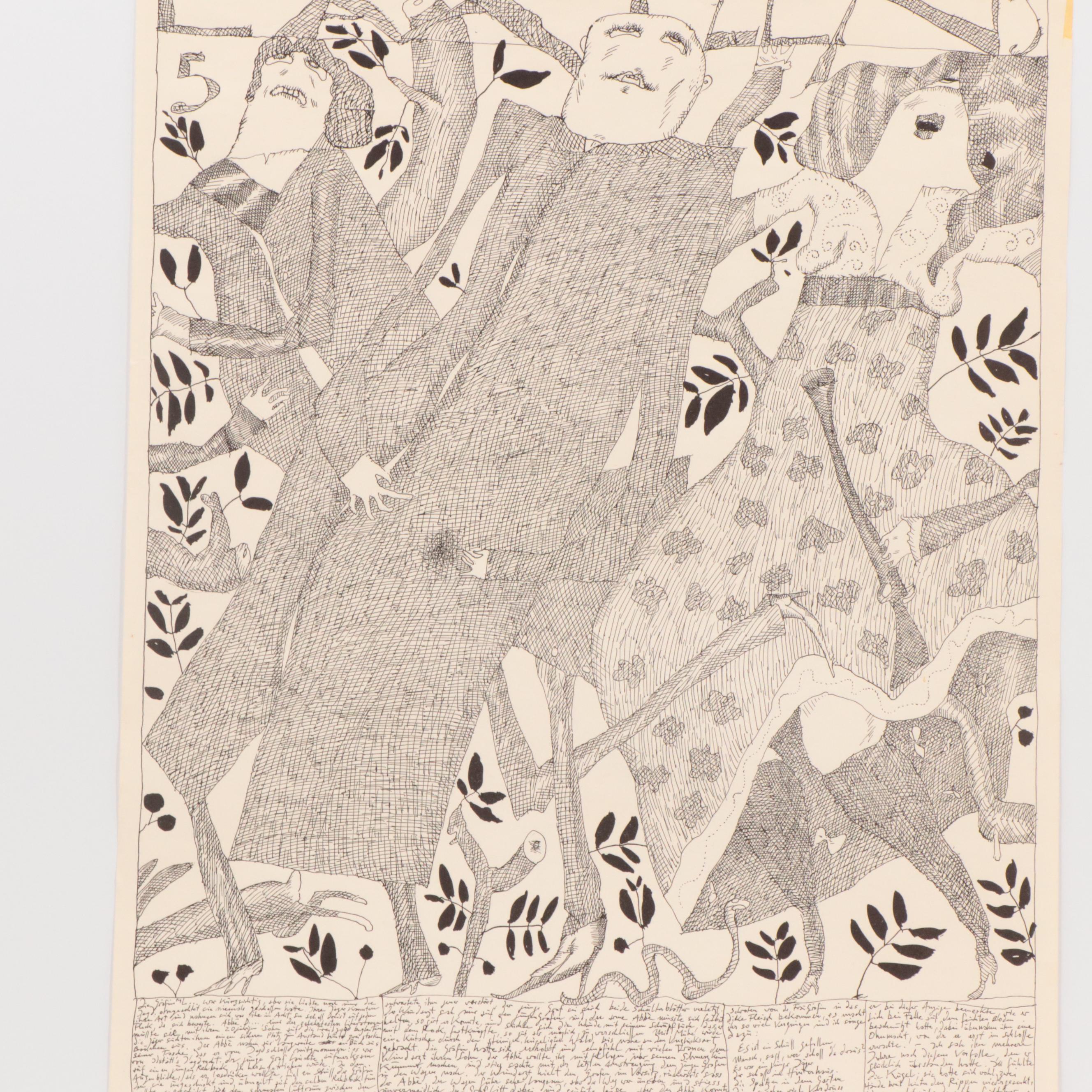 Horst Janssen Lithograph "Laatzen's Bilderbogen, 5," 1967