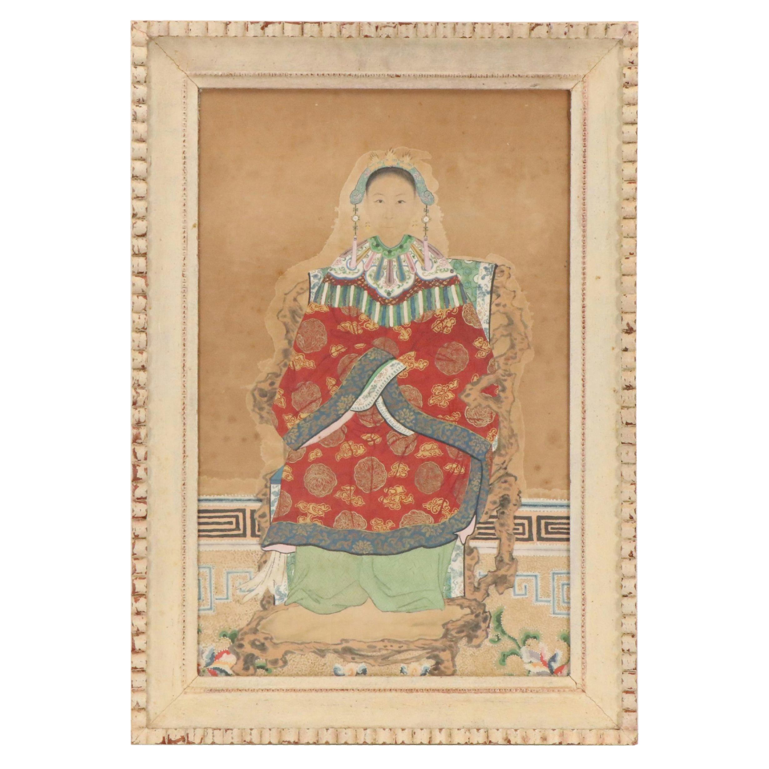 East Asian Style Ancestor Portrait Painting, Mid-Late 20th Century