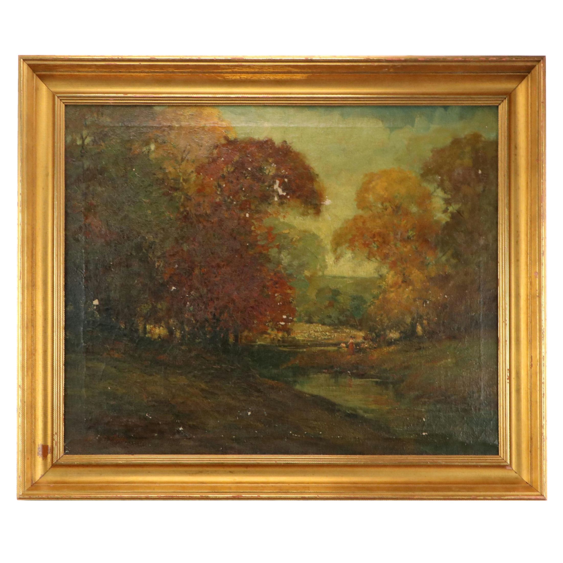 Miles Jefferson Early Tonalist Autumn Landscape Oil Painting, Circa 1910