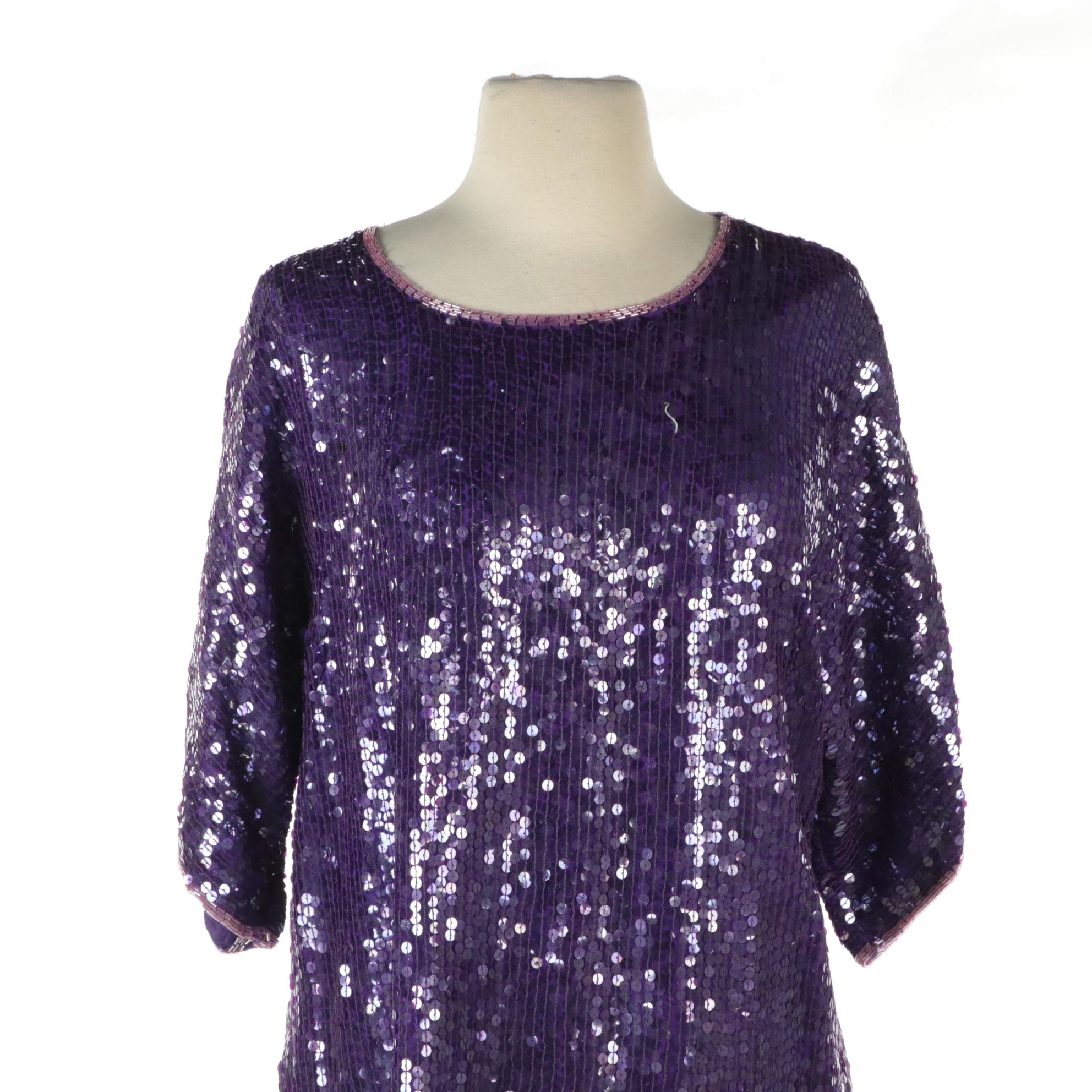 Royal Feelings Bead/Sequin Silk Top and Gold Hawk Asymmetrical Draped Sequin Top