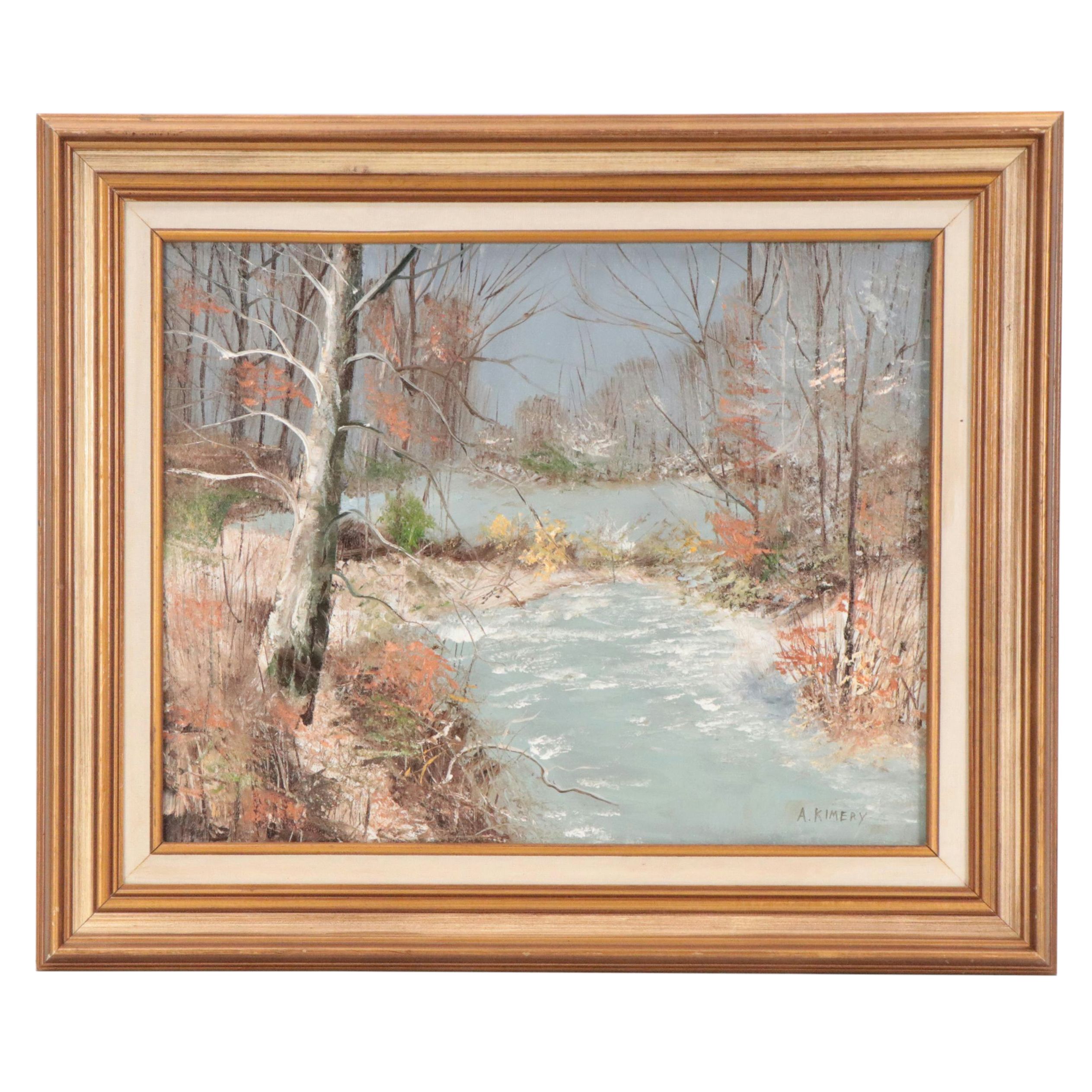 Landscape Oil Painting of Autumnal Woods, Late 20th Century