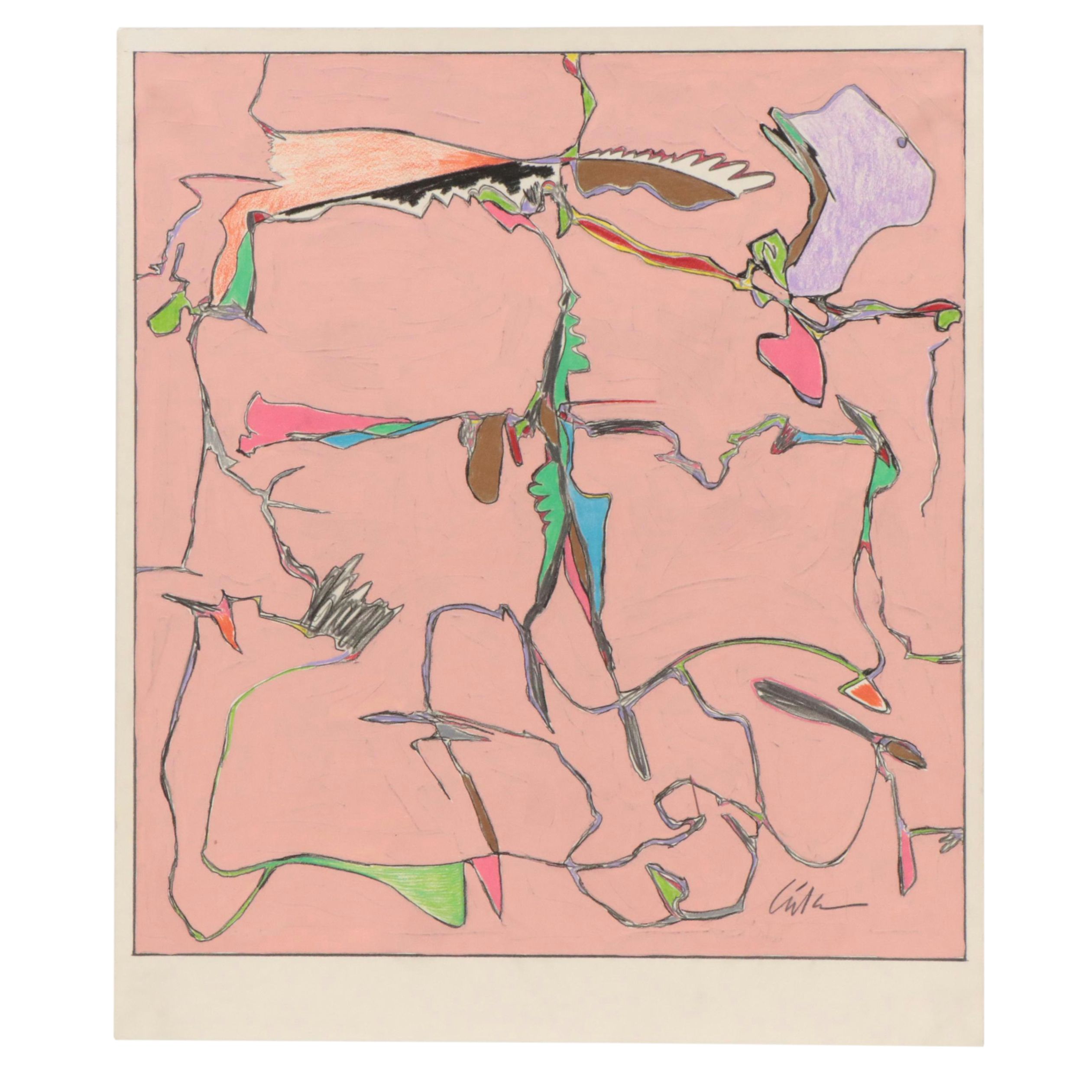 Harry Hilson Abstract Mixed Media Painting, Late 20th Century