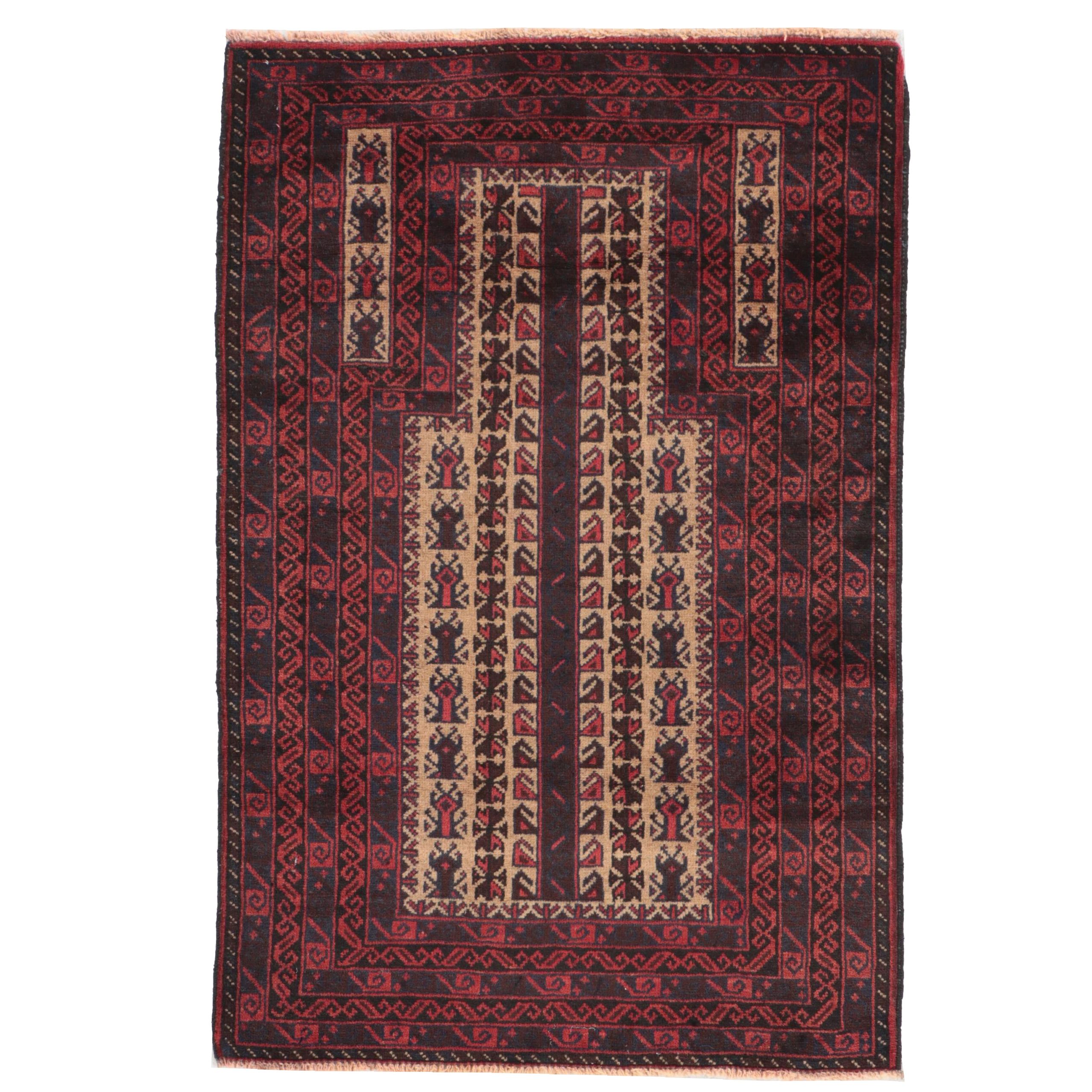 2'10 x 4'3 Hand-Knotted Afghan Baluch Prayer Rug