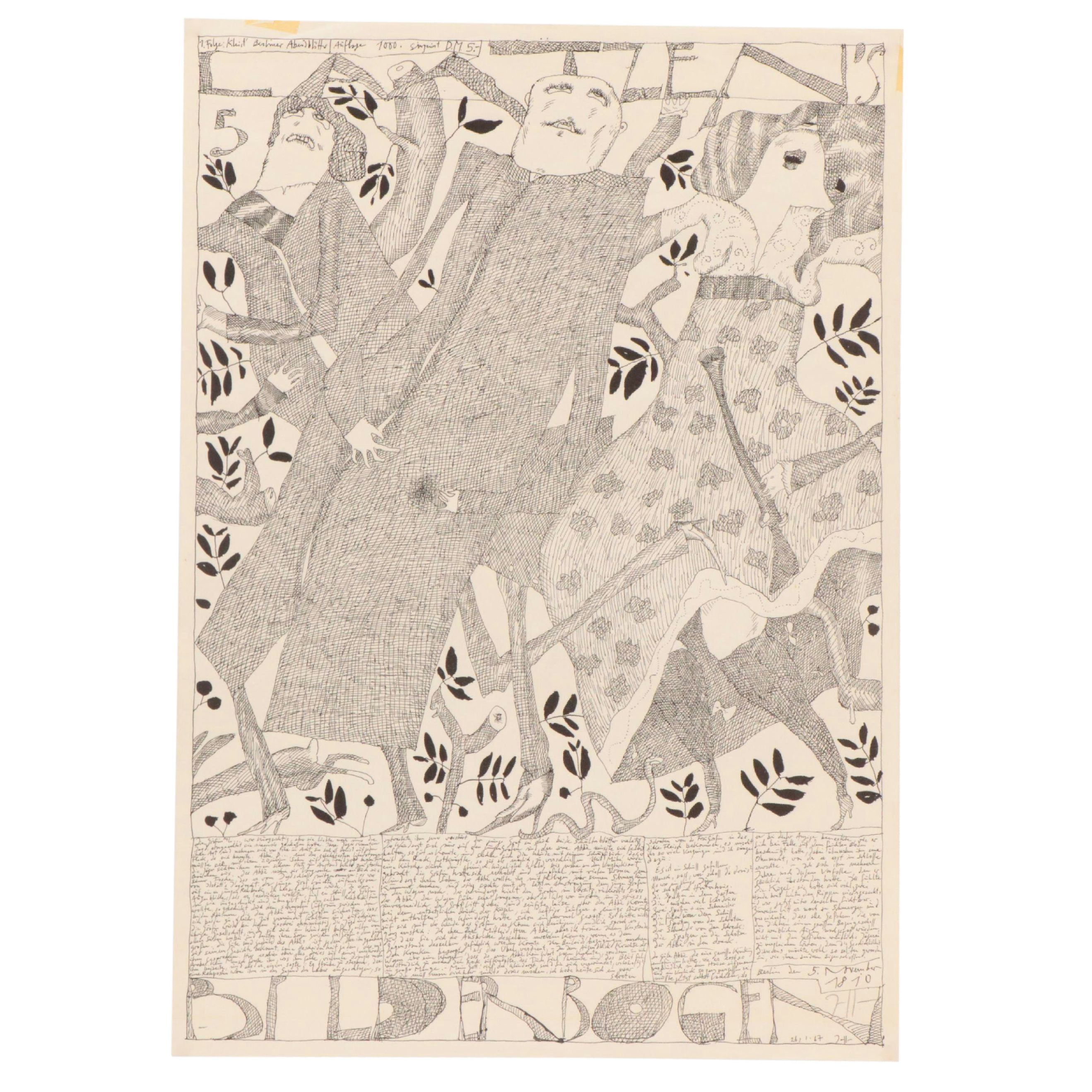 Horst Janssen Lithograph "Laatzen's Bilderbogen, 5," 1967