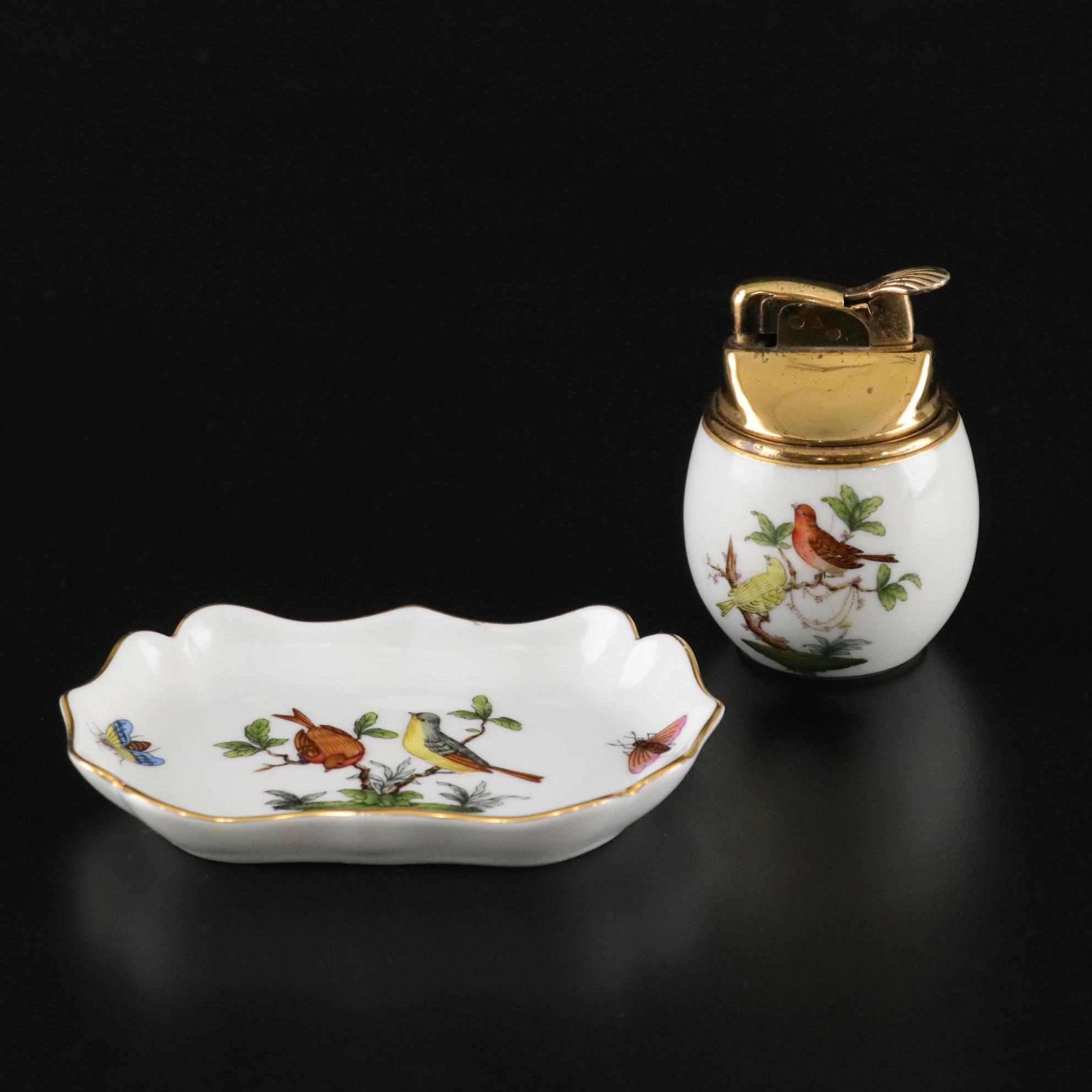 Herend "Rothschild Bird" Cigarette Lighter and Dresser Tray