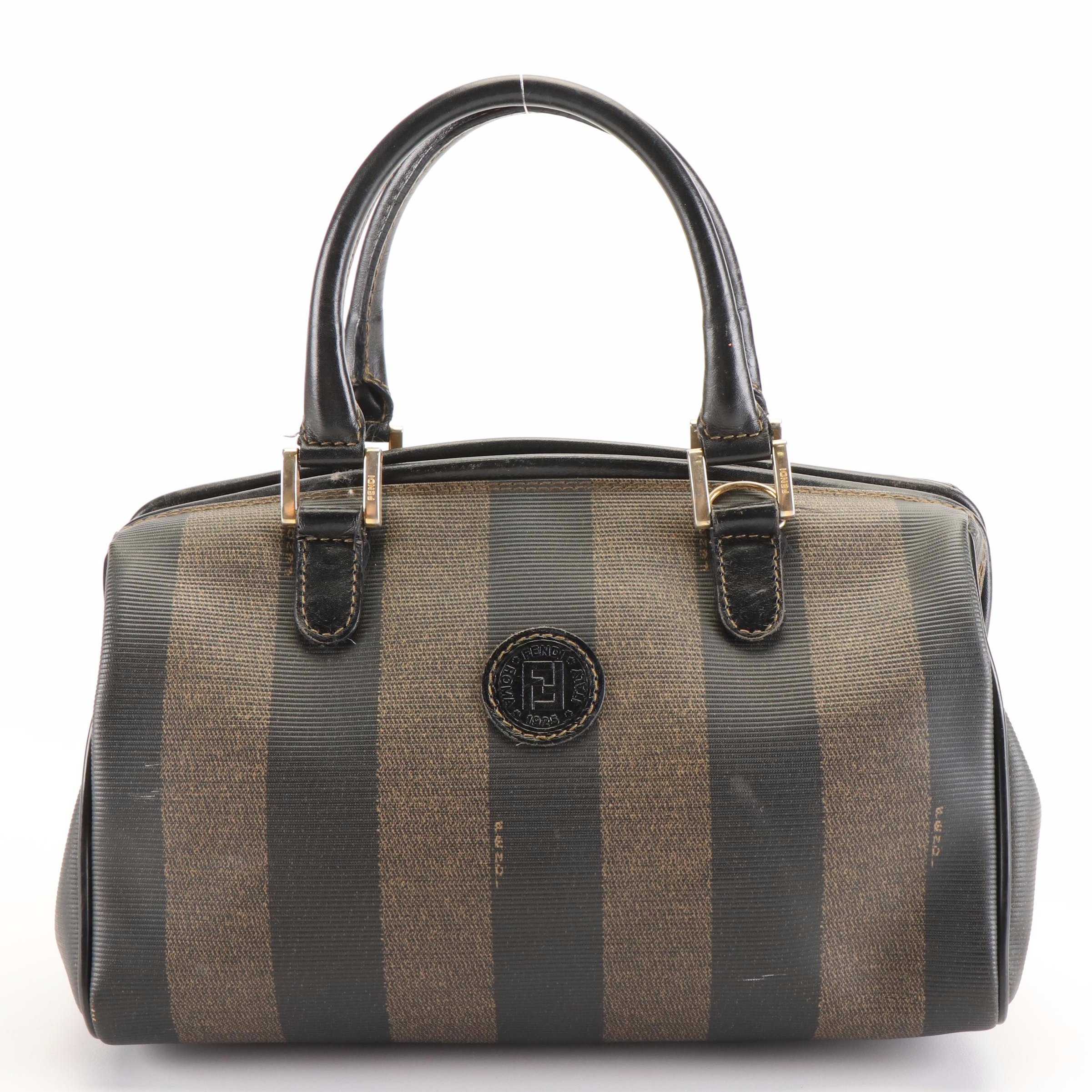 Fendi Pequin Mini Boston Bag in Coated Canvas