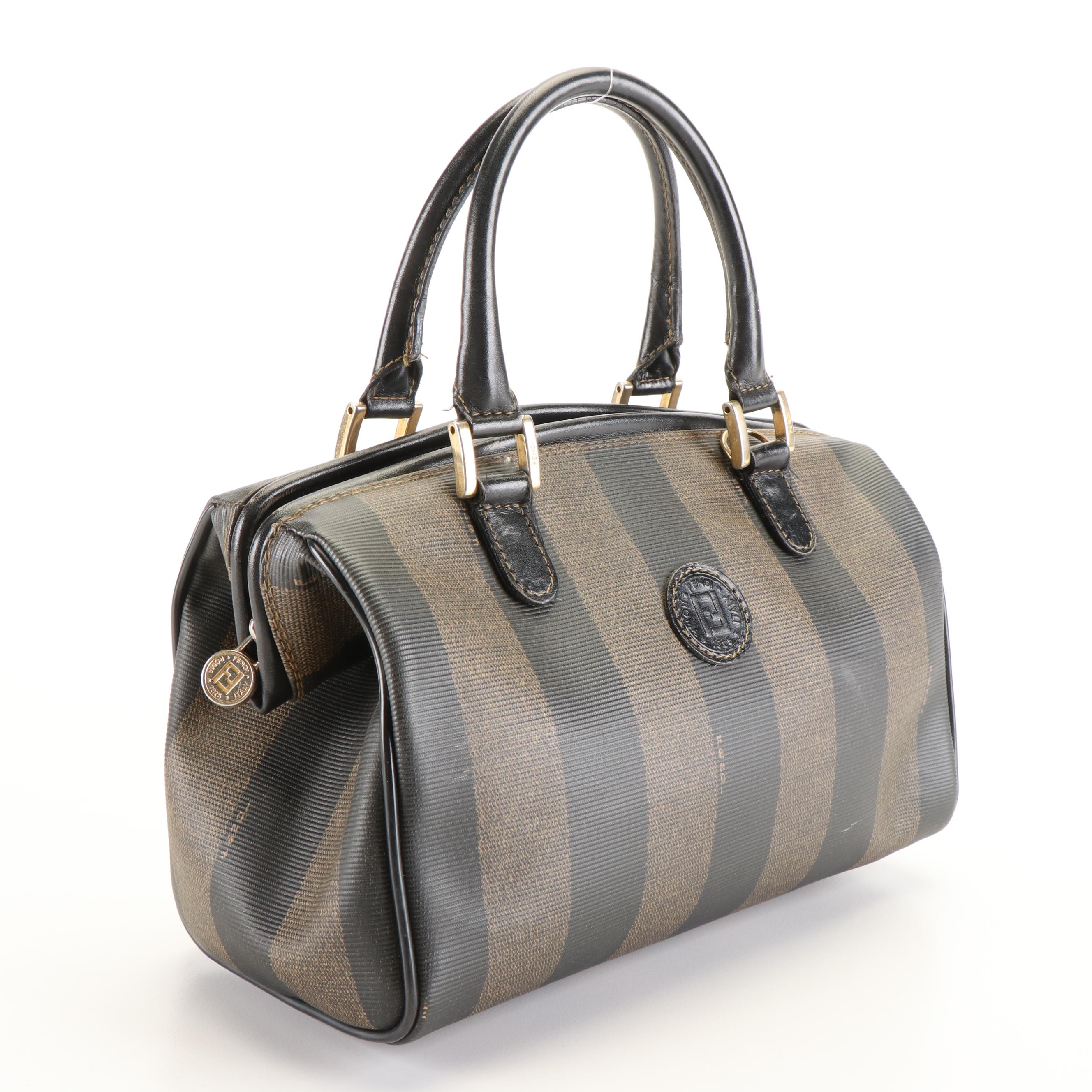 Fendi Pequin Mini Boston Bag in Coated Canvas