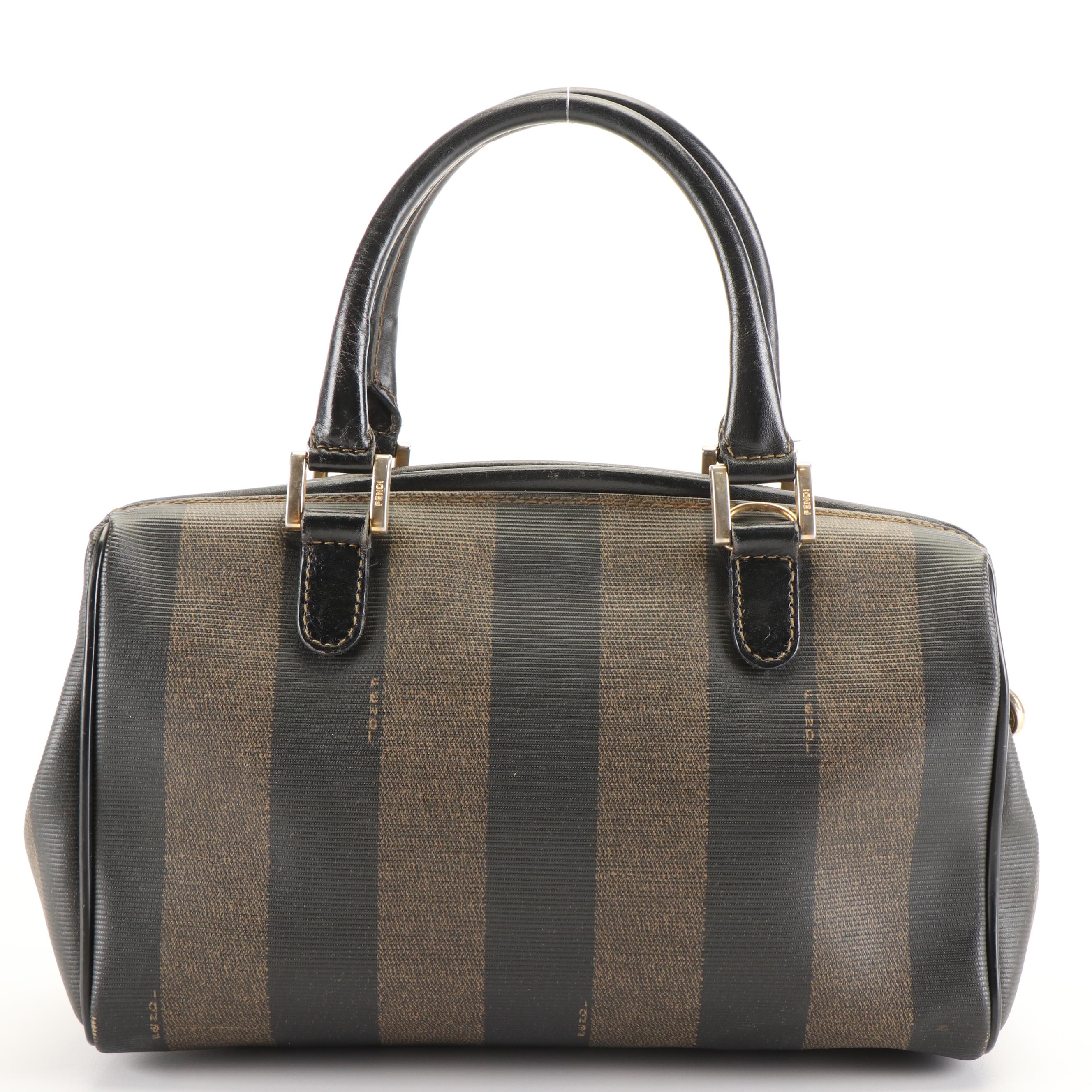 Fendi Pequin Mini Boston Bag in Coated Canvas