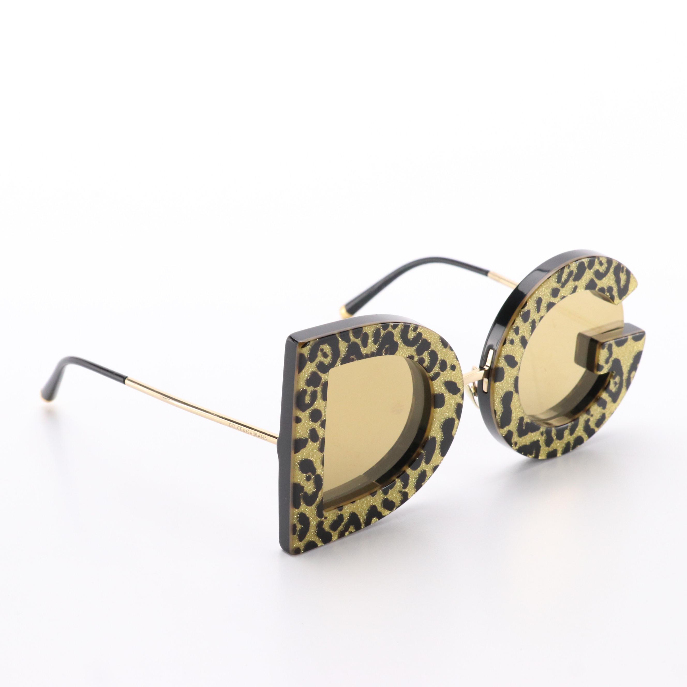 Dolce & Gabbana DG4365 'DG' Leo Gold Glitter Leopard Print Sunglasses