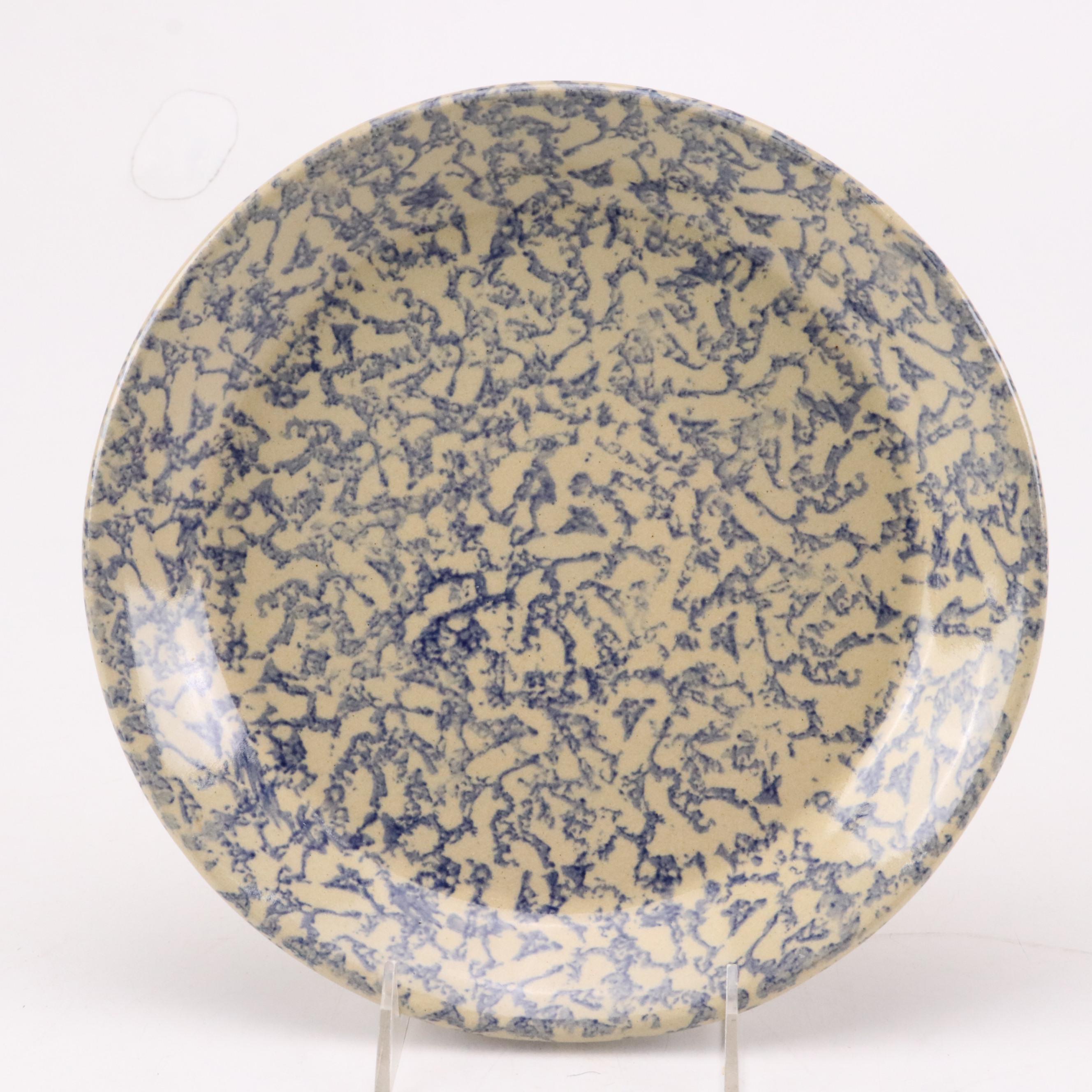 Robinson-Ransbottom "Spongeware Blue" Ceramic Dinner Plate with More Décor