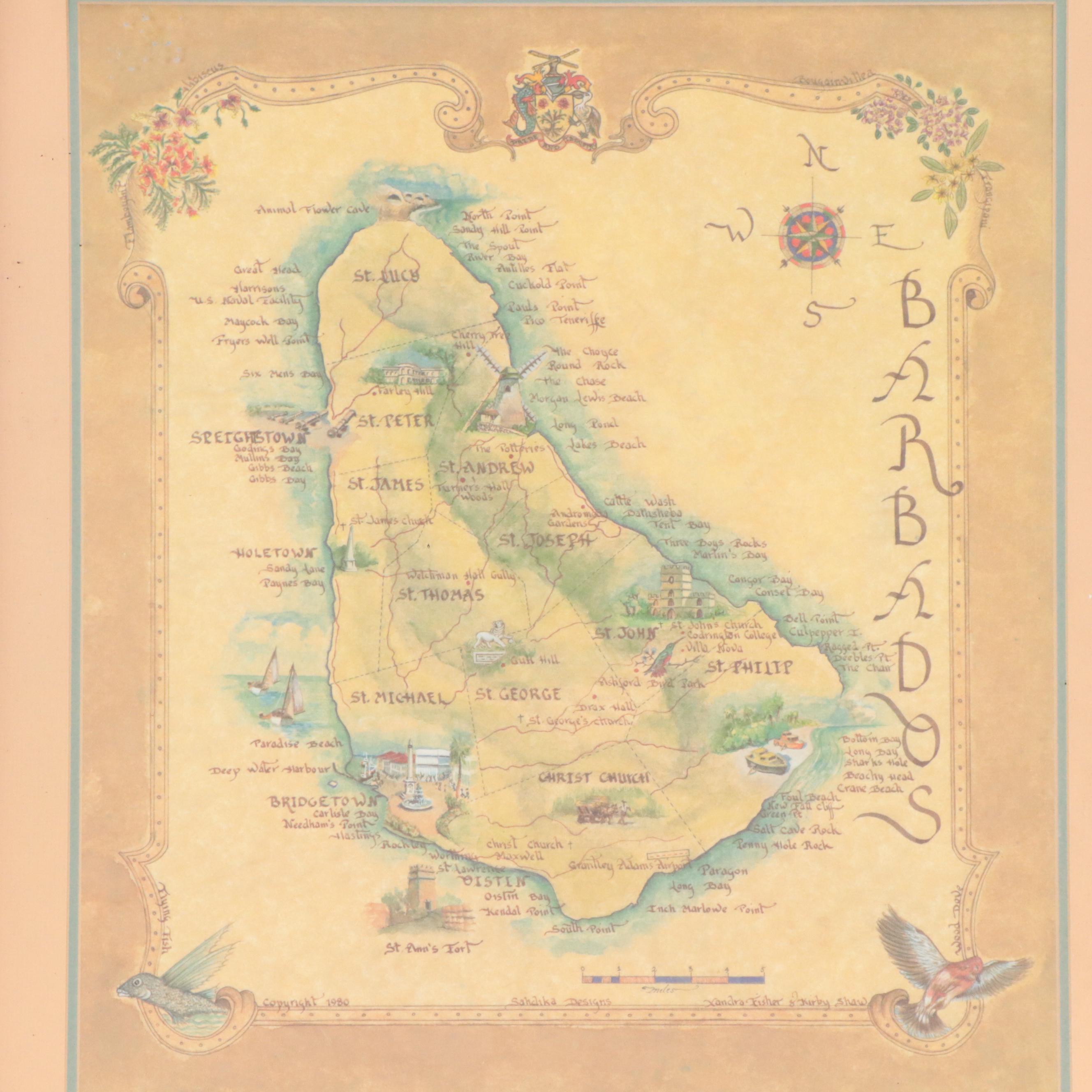 Offset Lithograph Map of Barbados
