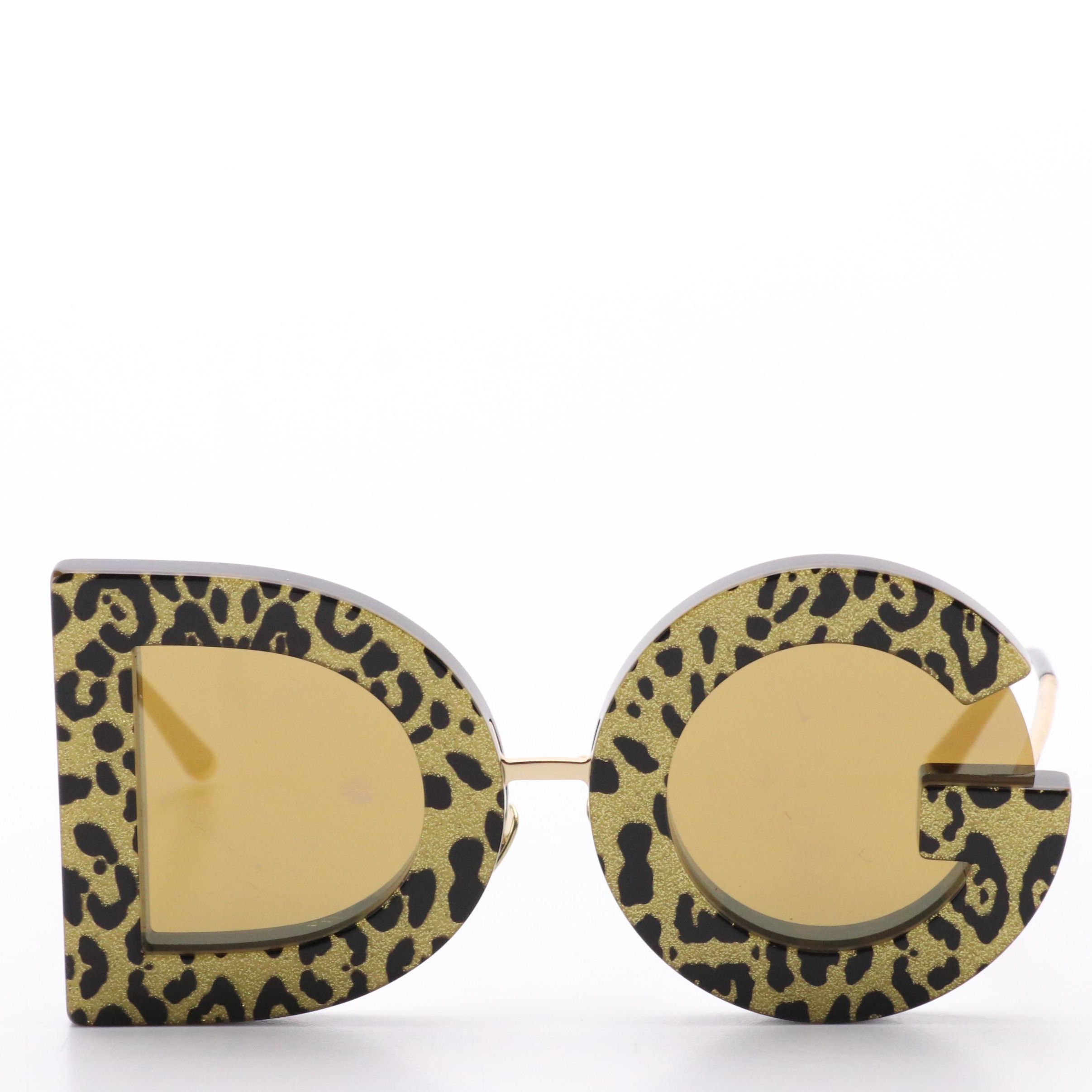 Dolce & Gabbana DG4365 'DG' Leo Gold Glitter Leopard Print Sunglasses