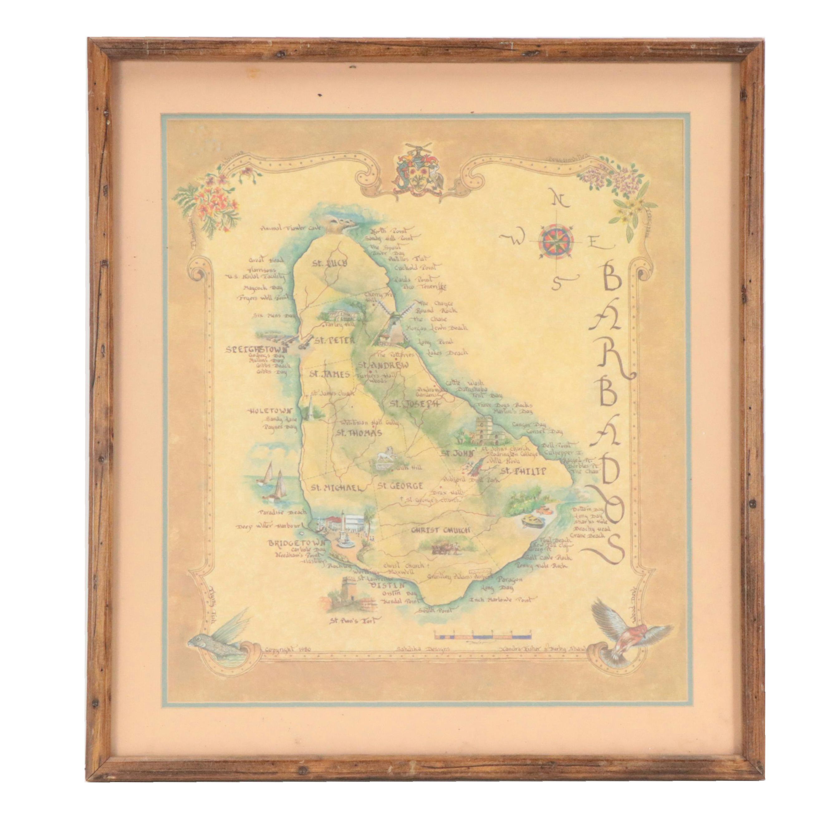 Offset Lithograph Map of Barbados