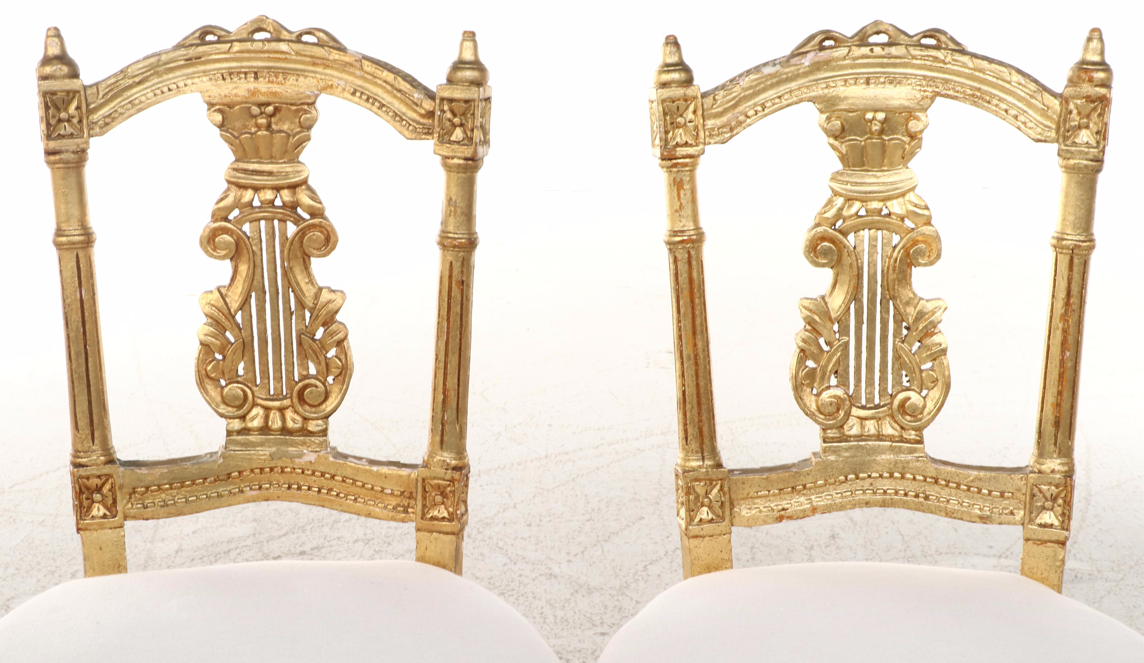 Pair of French Style Carved Giltwood Music Chairs, 19th Century