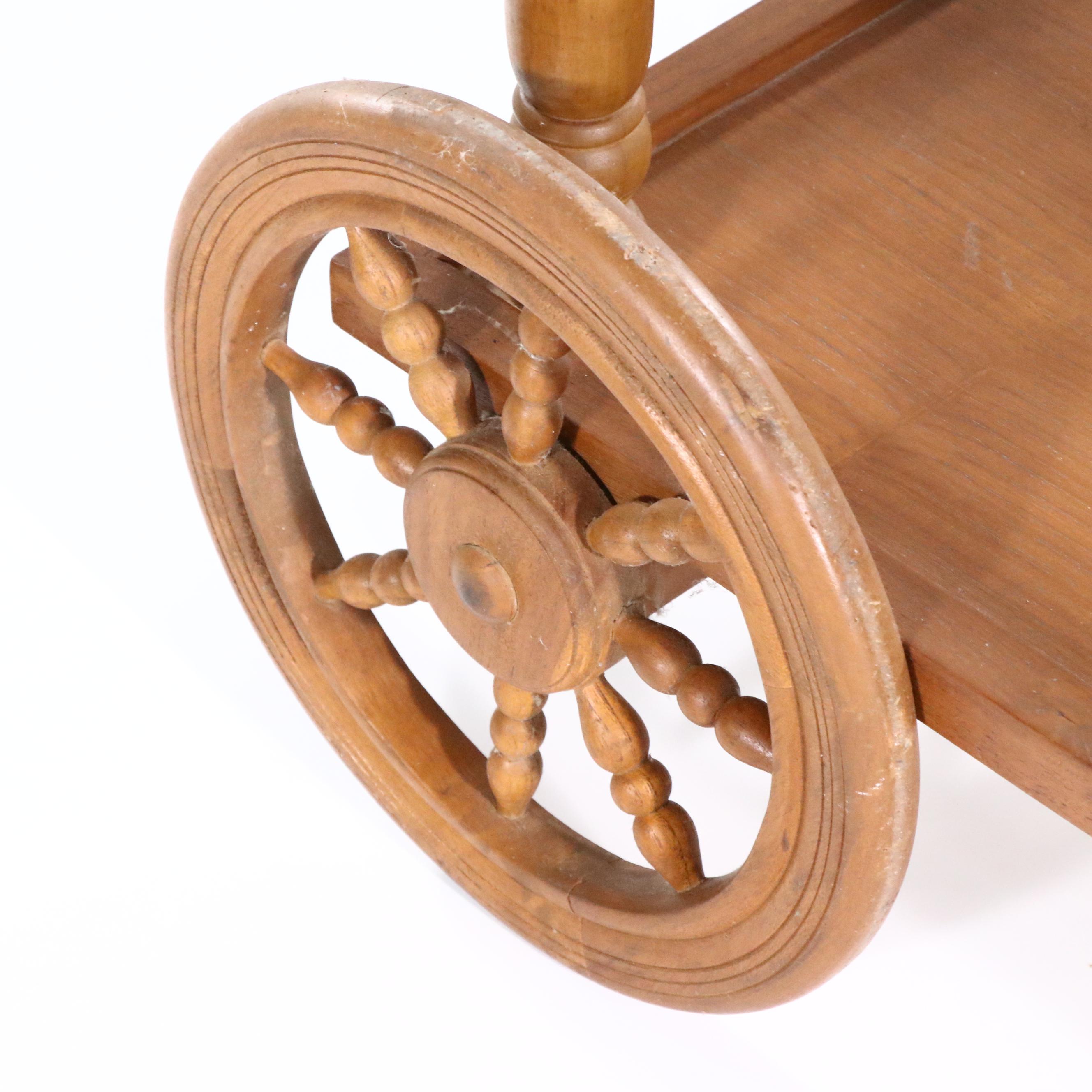Carved Maple Drop Leaf Tea Cart, Mid to Late 20th Century