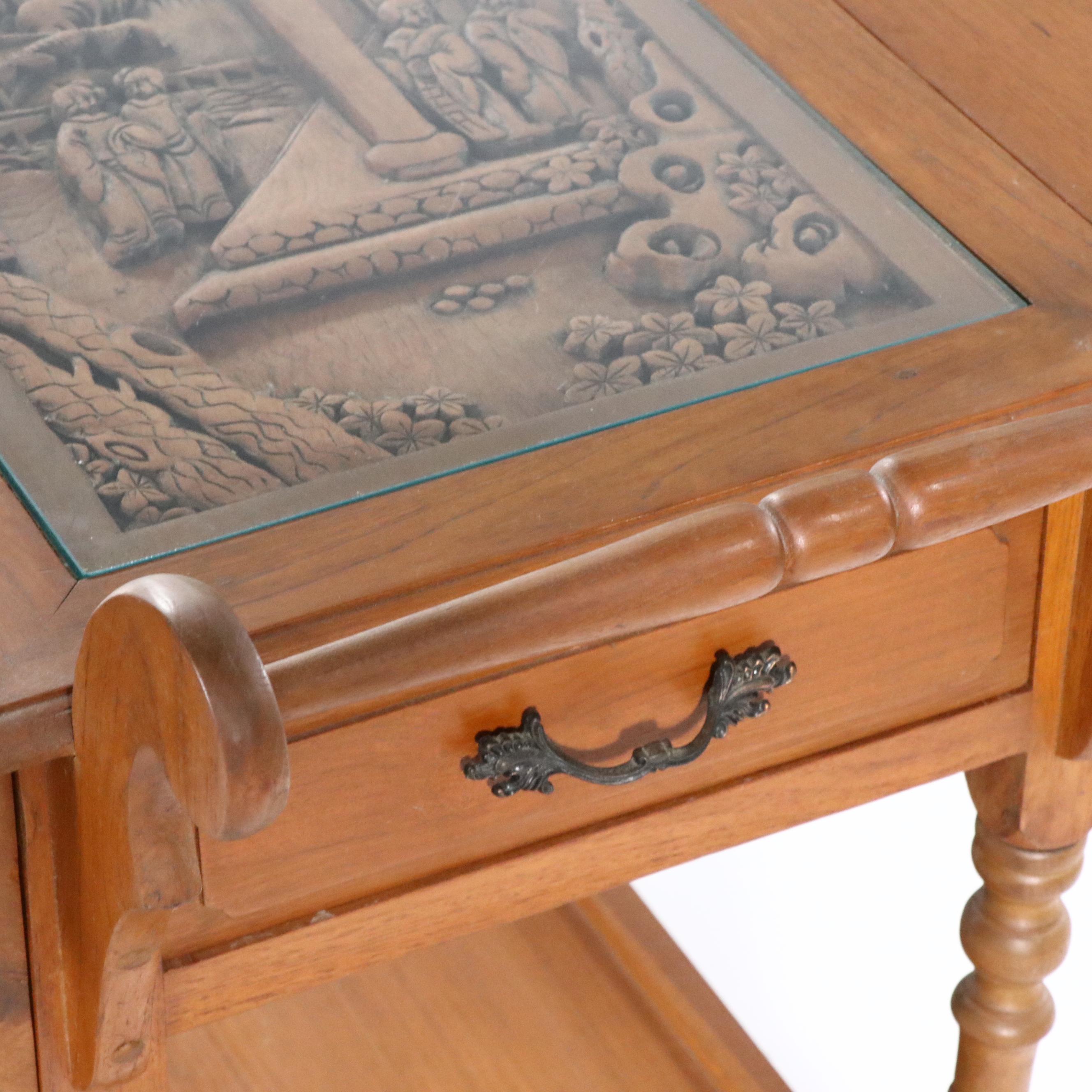 Carved Maple Drop Leaf Tea Cart, Mid to Late 20th Century