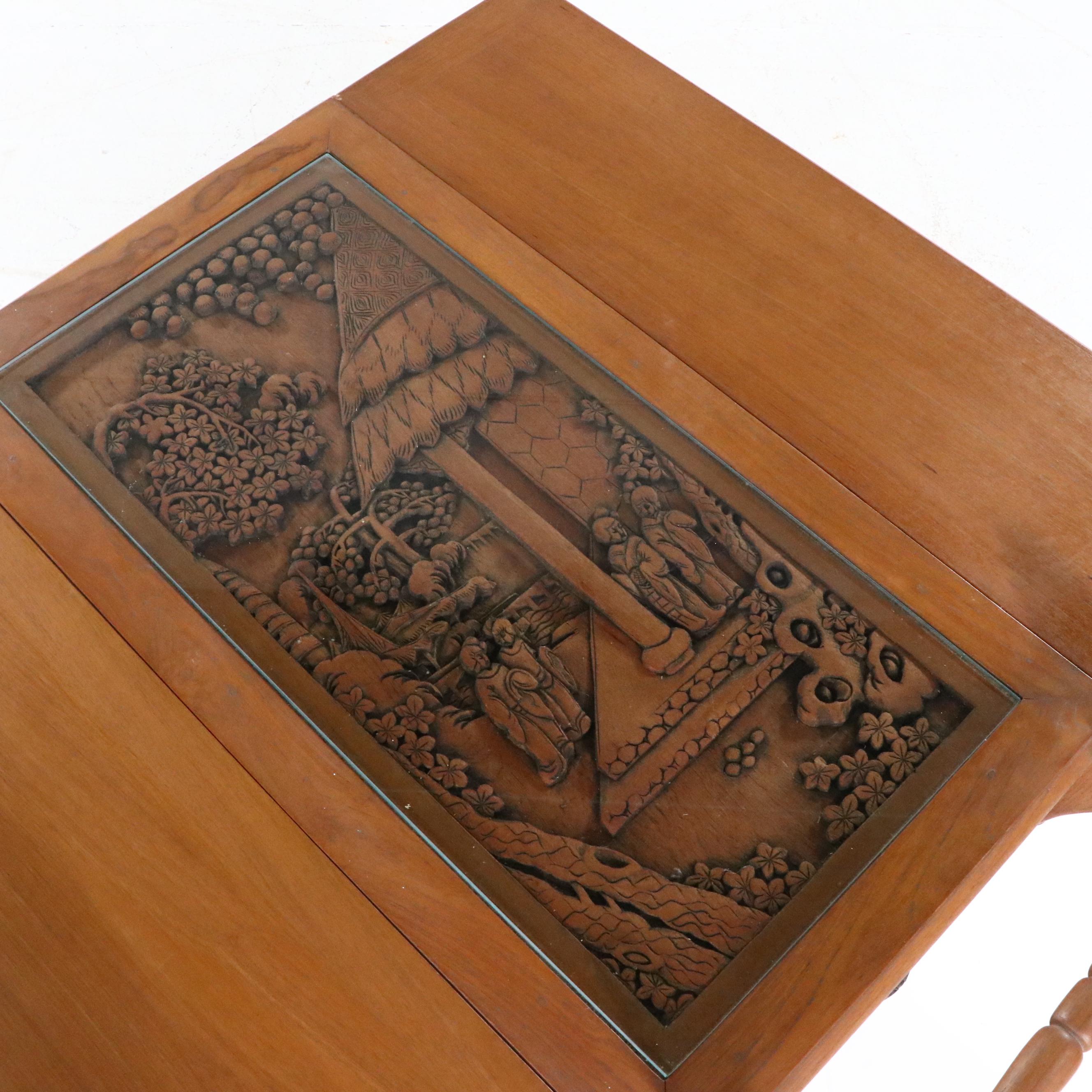 Carved Maple Drop Leaf Tea Cart, Mid to Late 20th Century