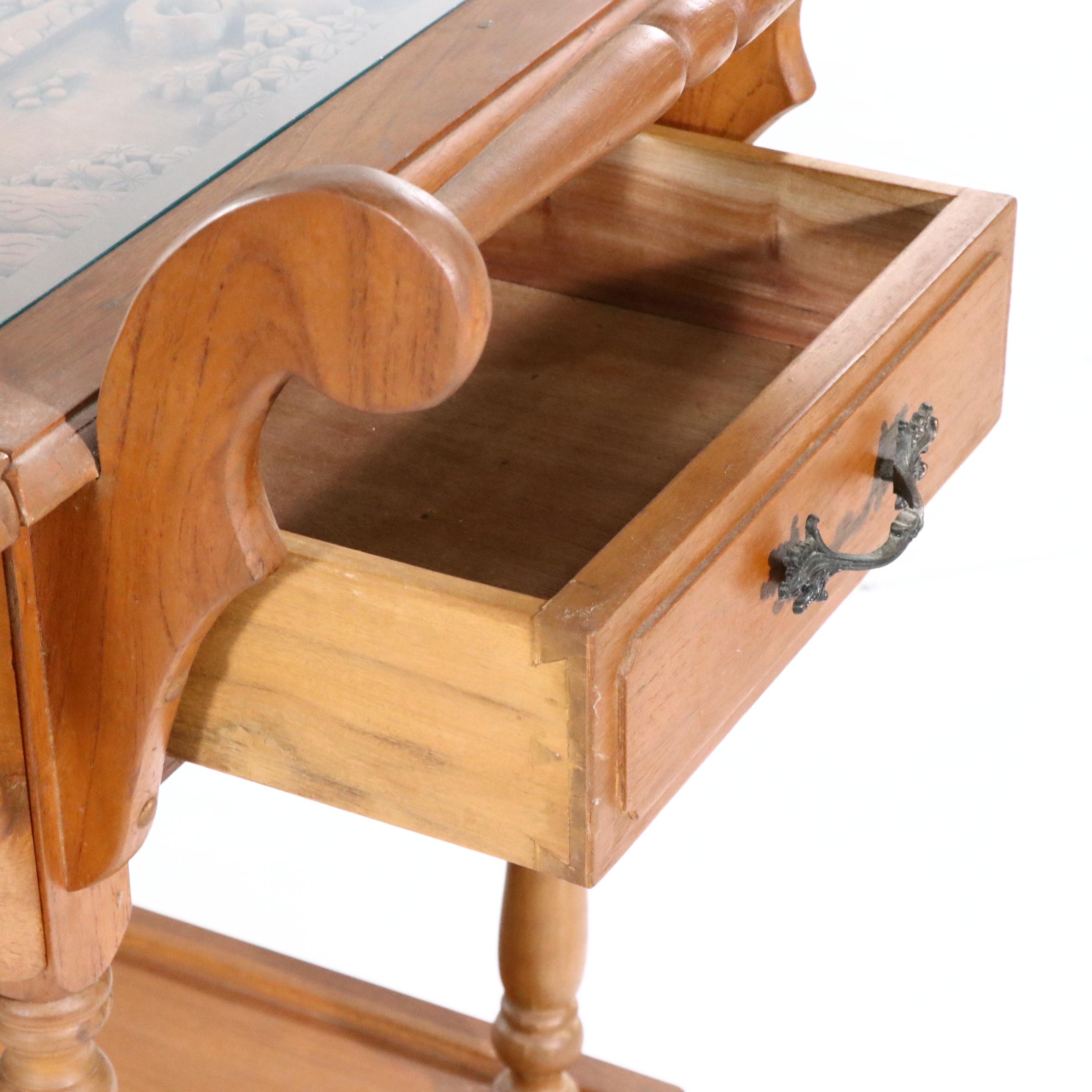 Carved Maple Drop Leaf Tea Cart, Mid to Late 20th Century