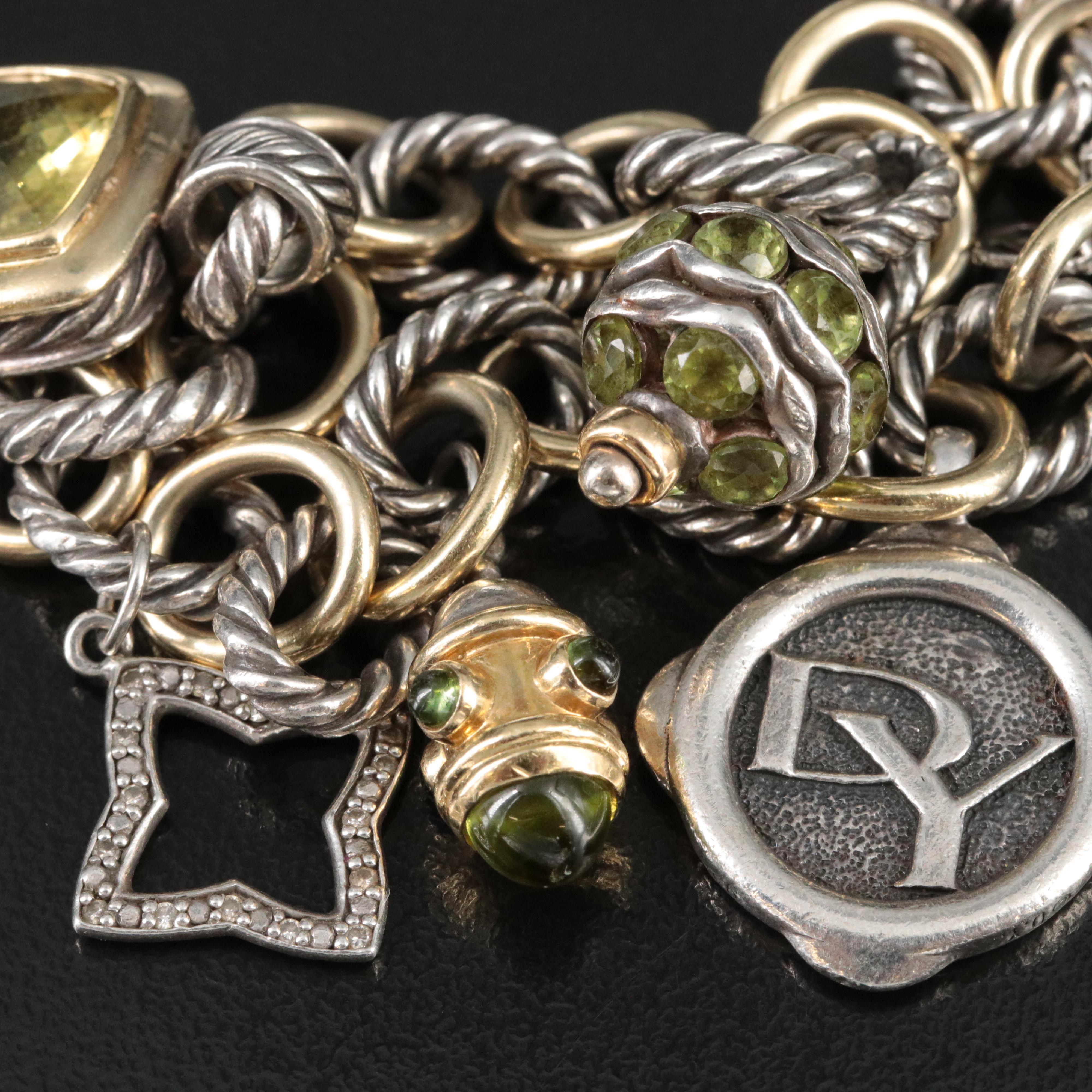 David Yurman Sterling 25th Anniversary Charm Bracelet with Gemstones