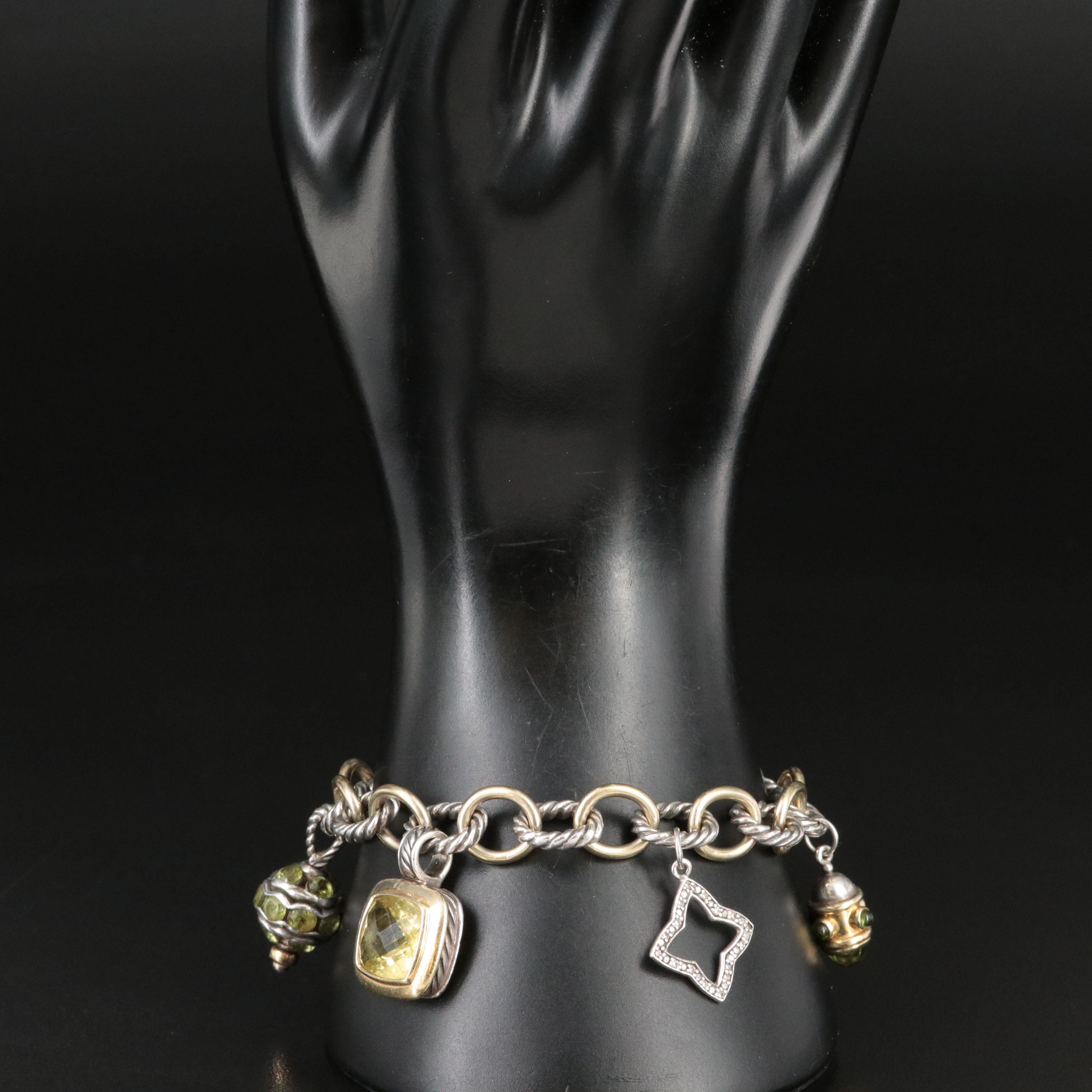 David Yurman Sterling 25th Anniversary Charm Bracelet with Gemstones