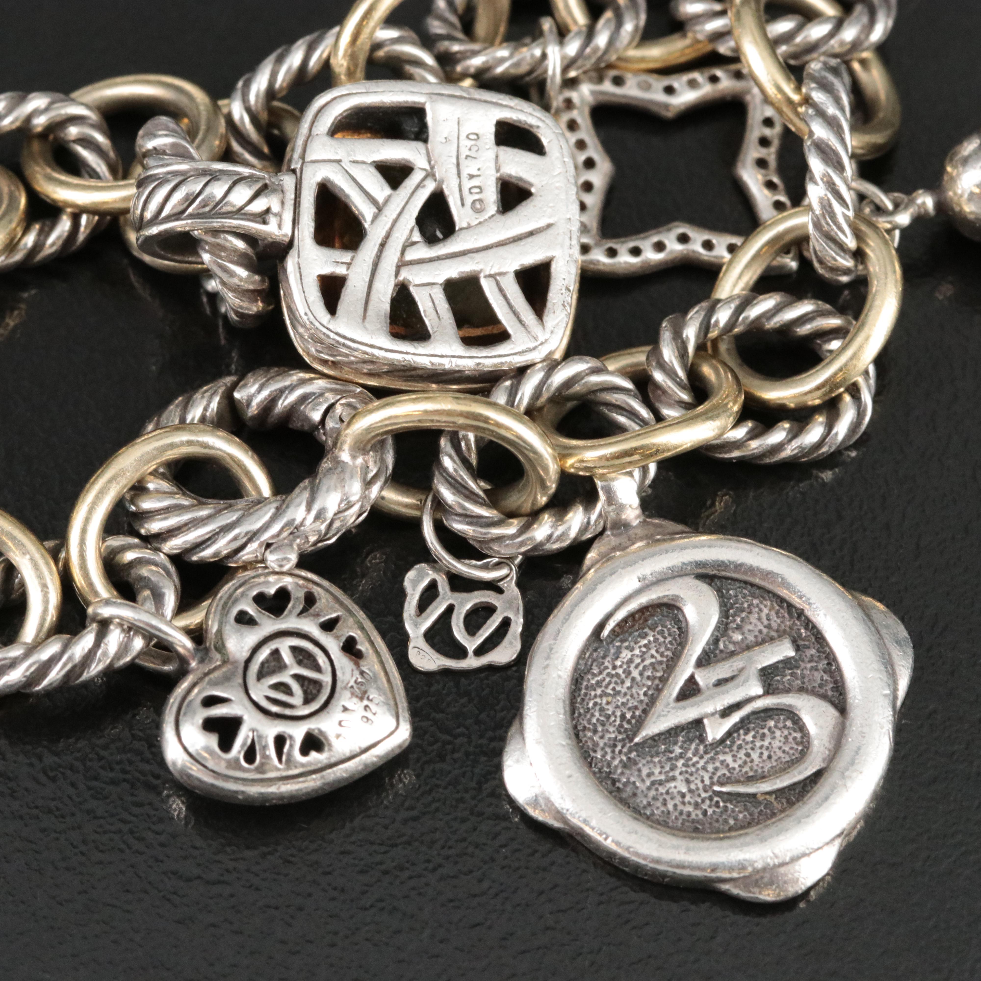 David Yurman Sterling 25th Anniversary Charm Bracelet with Gemstones