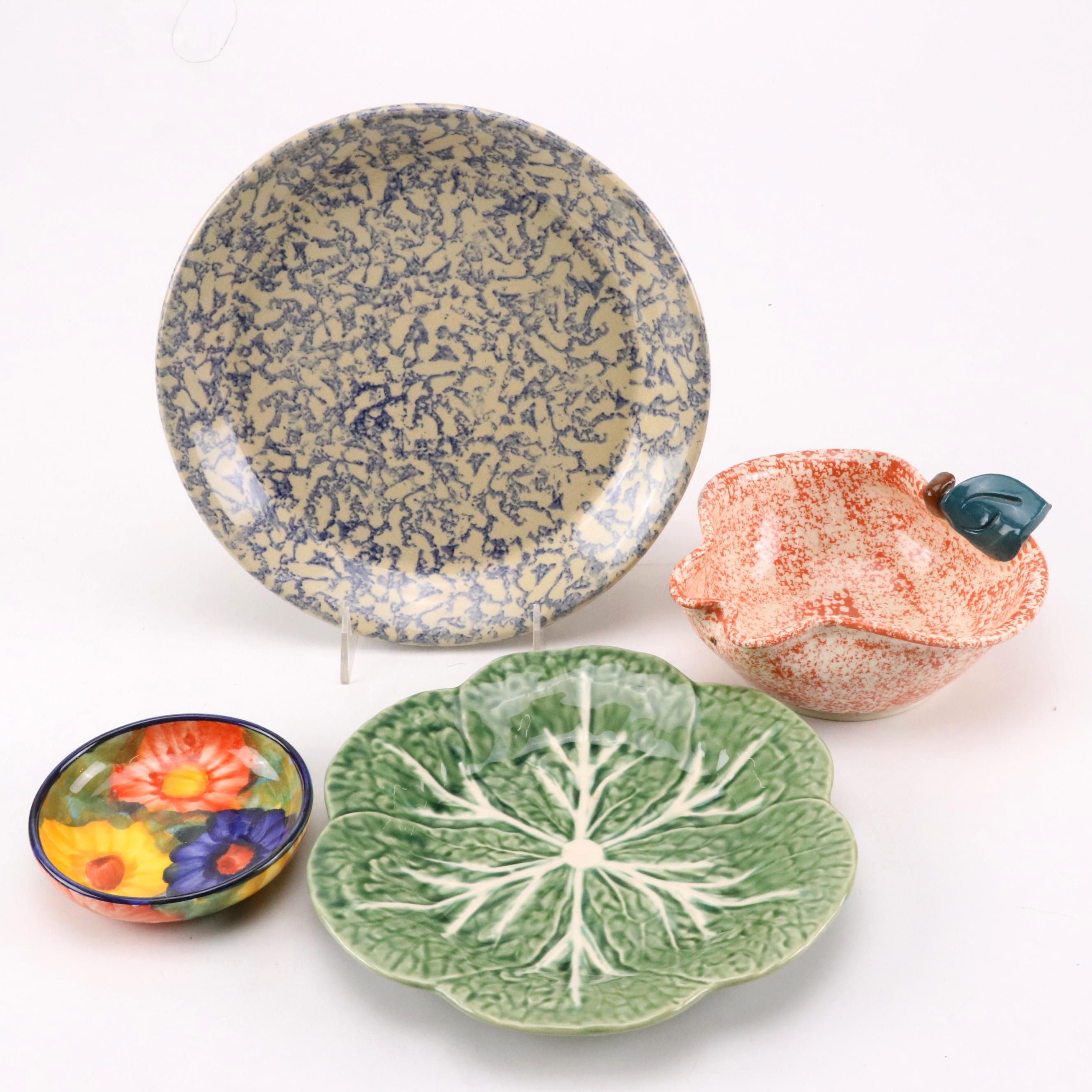 Robinson-Ransbottom "Spongeware Blue" Ceramic Dinner Plate with More Décor