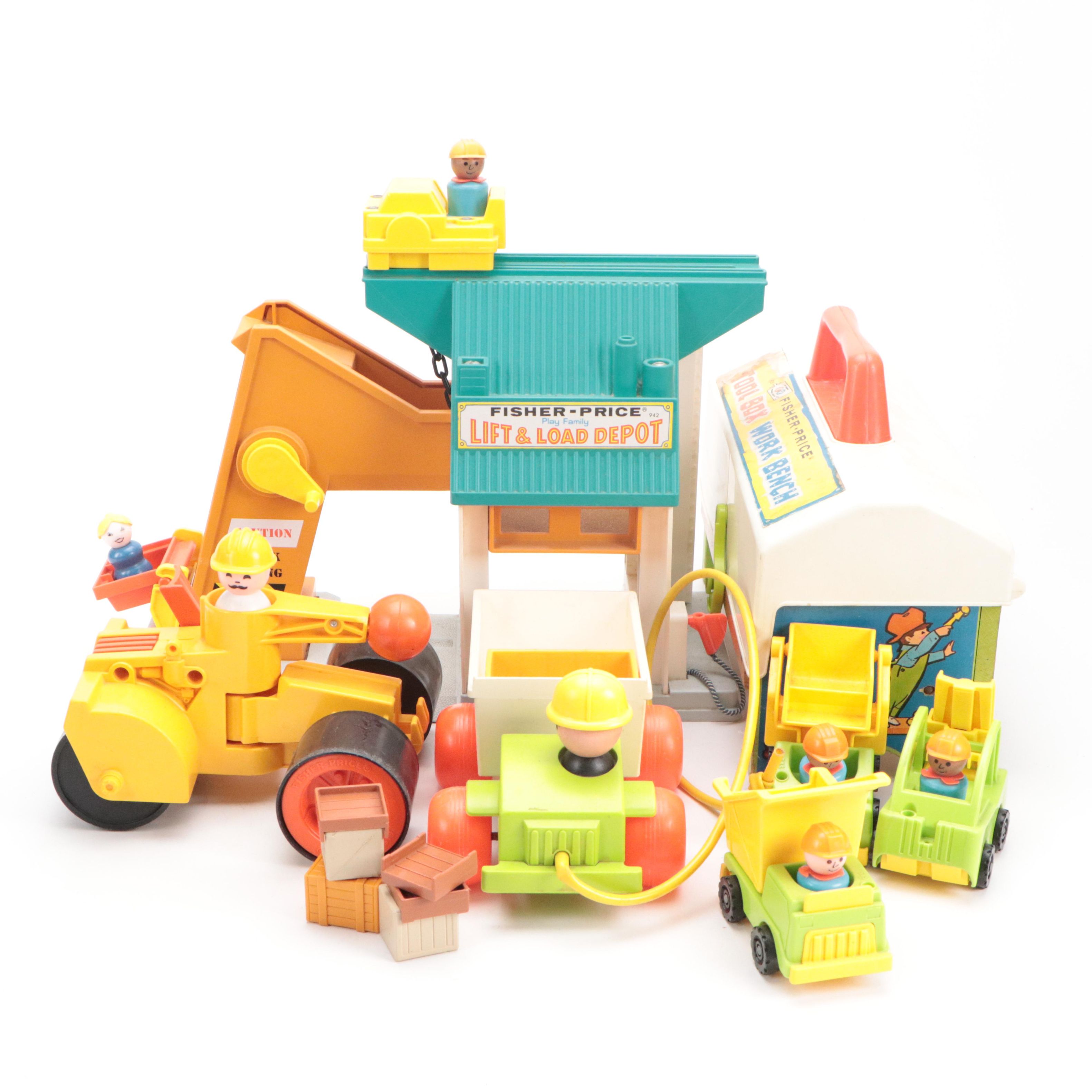 Fisher-Price "Lift & Load Depot," "Jiffy Dump Truck" and Tool Box Toys