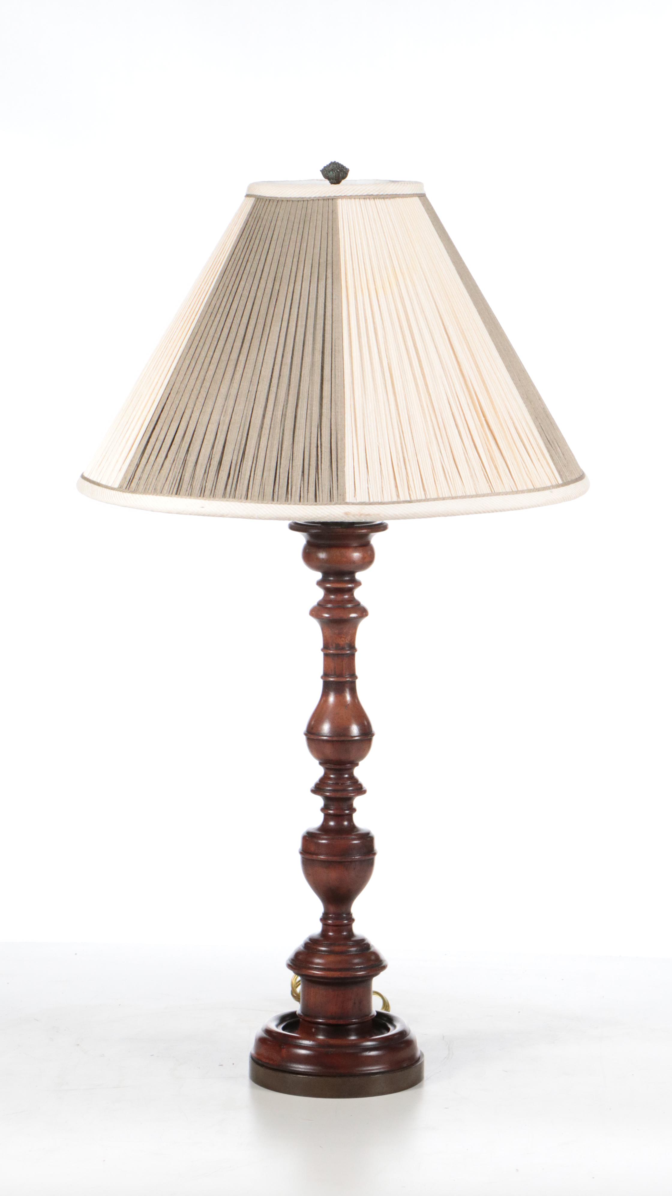 Woven Reed Surfaced Wood Tray and Wood Baluster Table Lamp