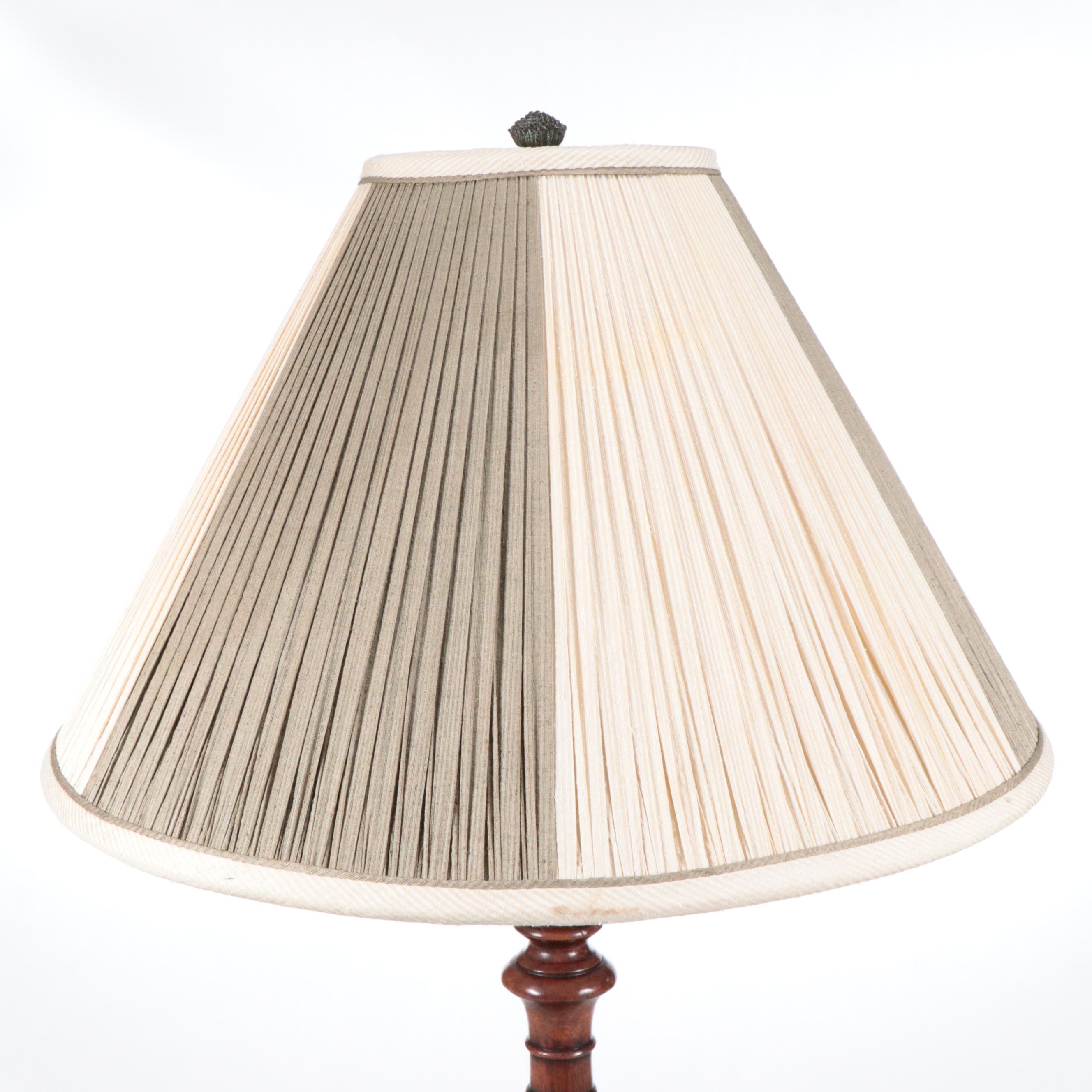 Woven Reed Surfaced Wood Tray and Wood Baluster Table Lamp