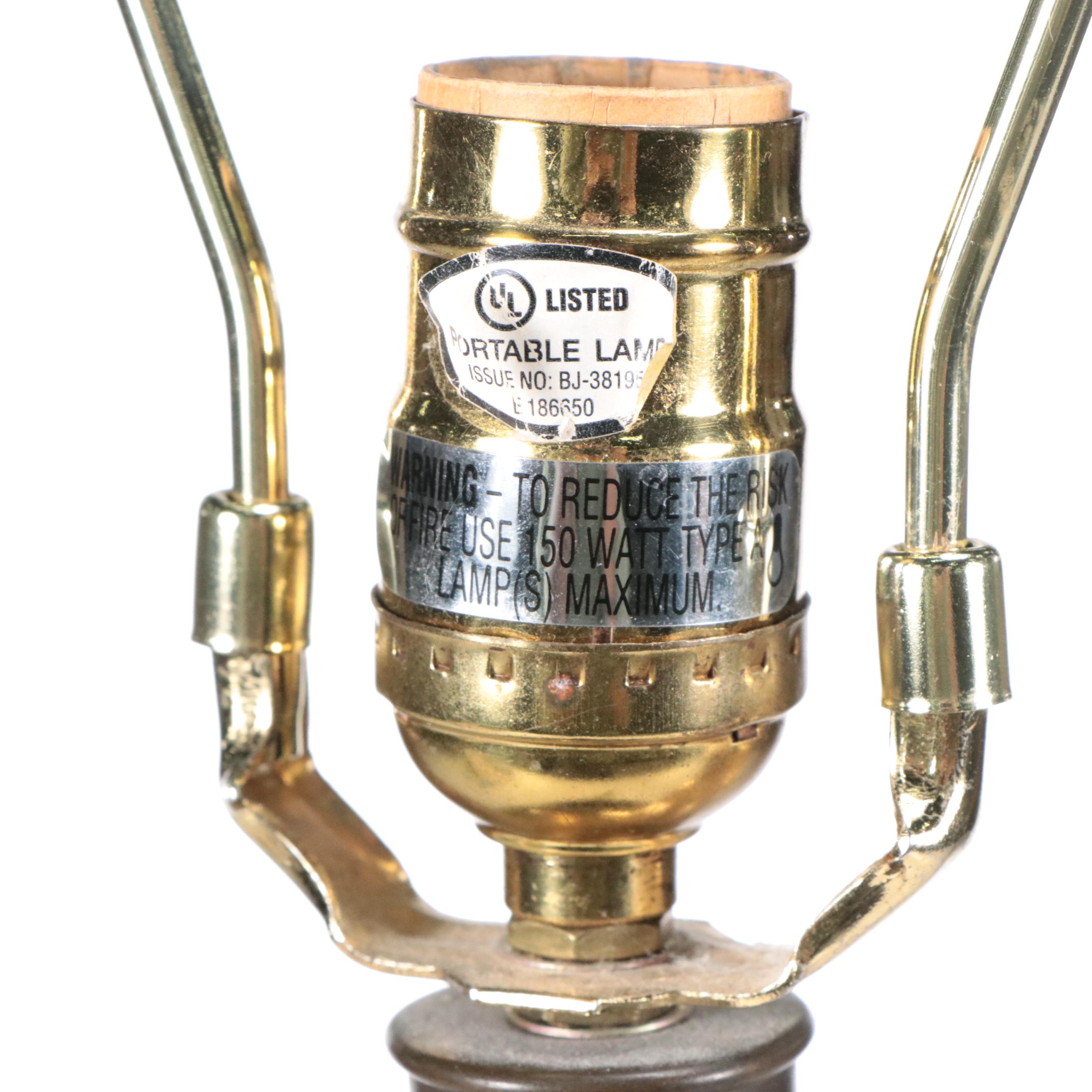 Woven Reed Surfaced Wood Tray and Wood Baluster Table Lamp