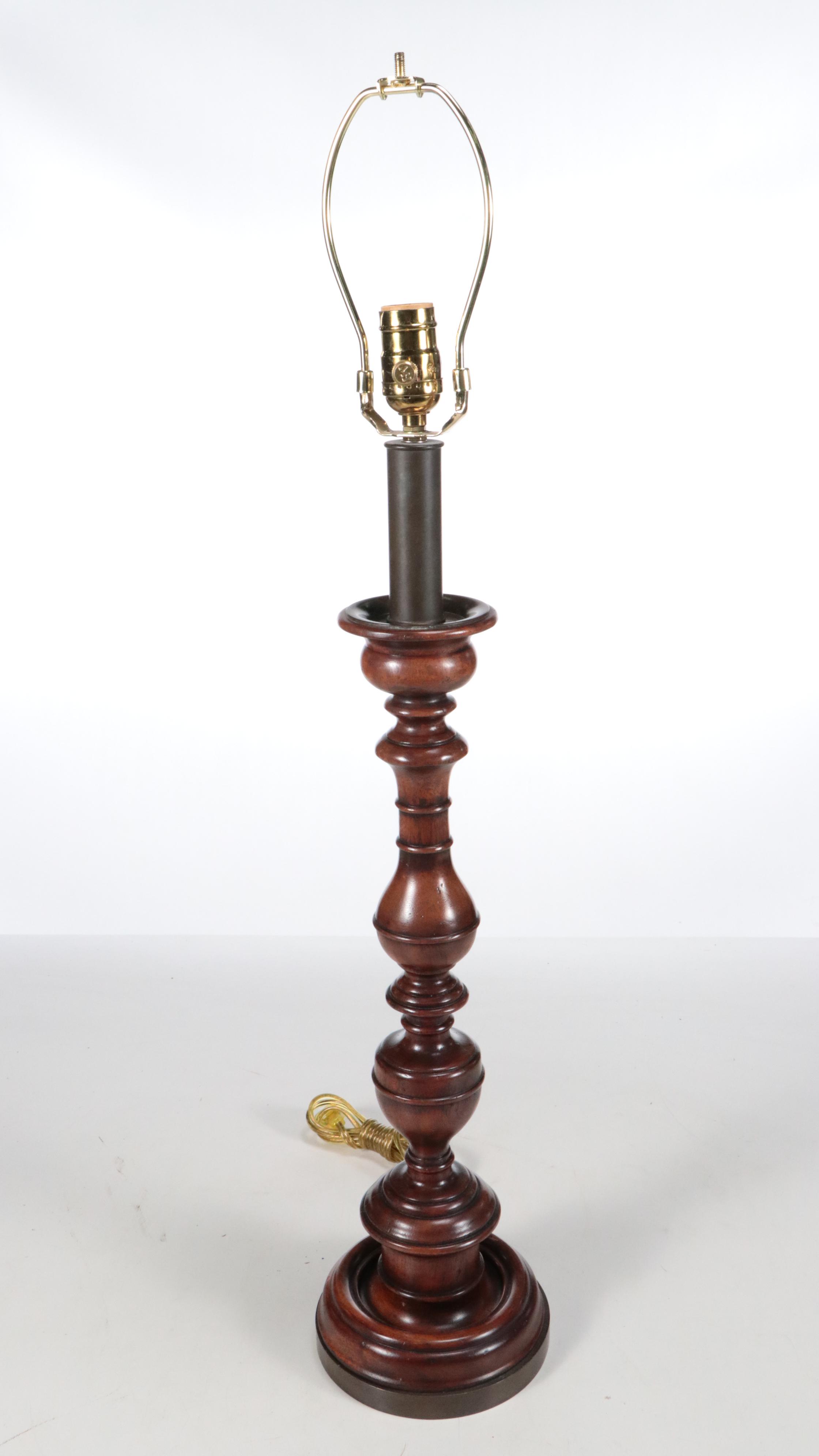 Woven Reed Surfaced Wood Tray and Wood Baluster Table Lamp