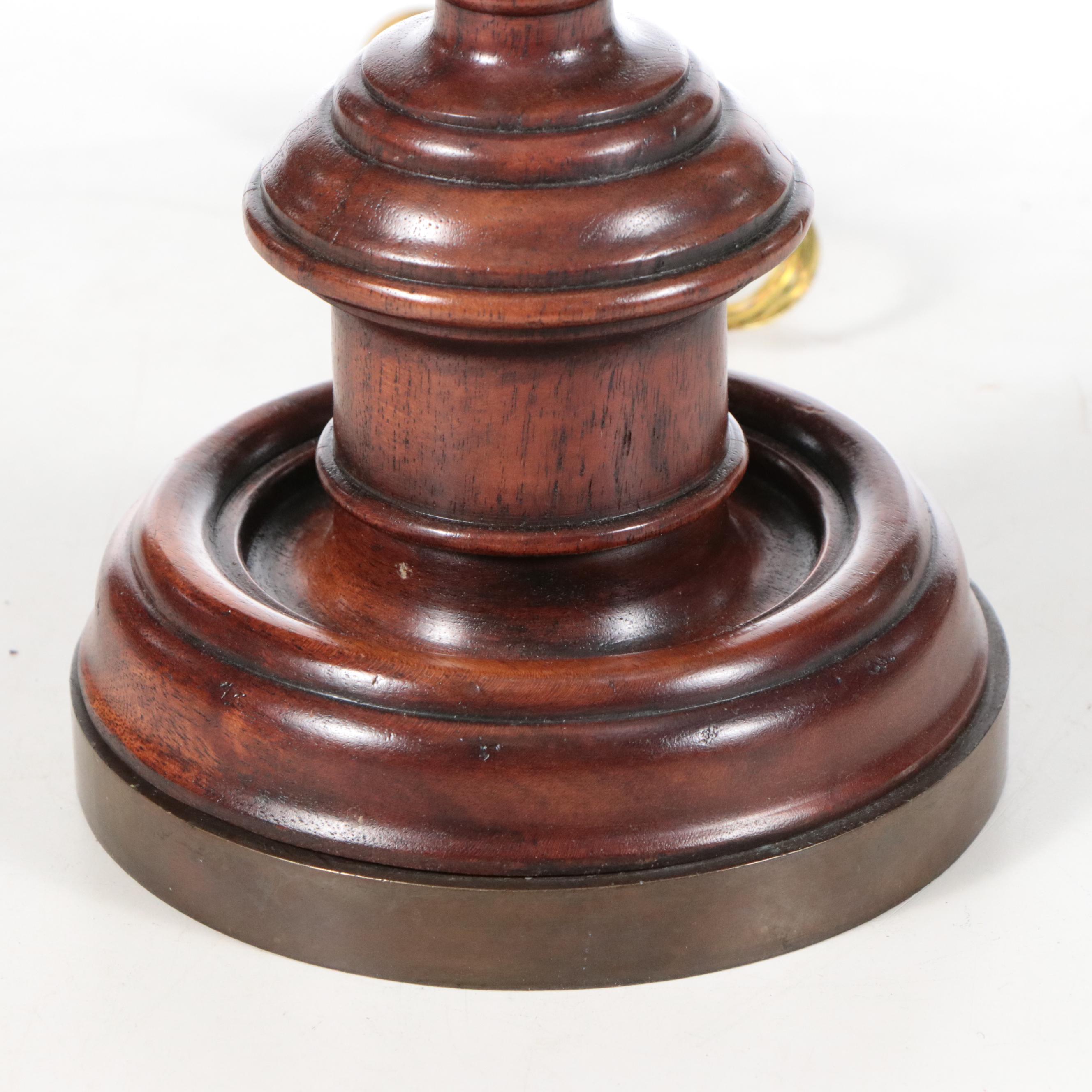 Woven Reed Surfaced Wood Tray and Wood Baluster Table Lamp